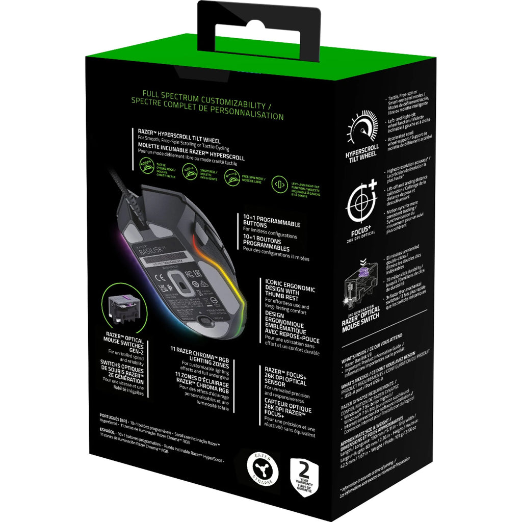 Basilisk V3 Customizable Ergonomic Wired PC Gaming Mouse, Chroma RGB, 26K Optical Sensor, Hyperscroll Tilt Wheel, Black