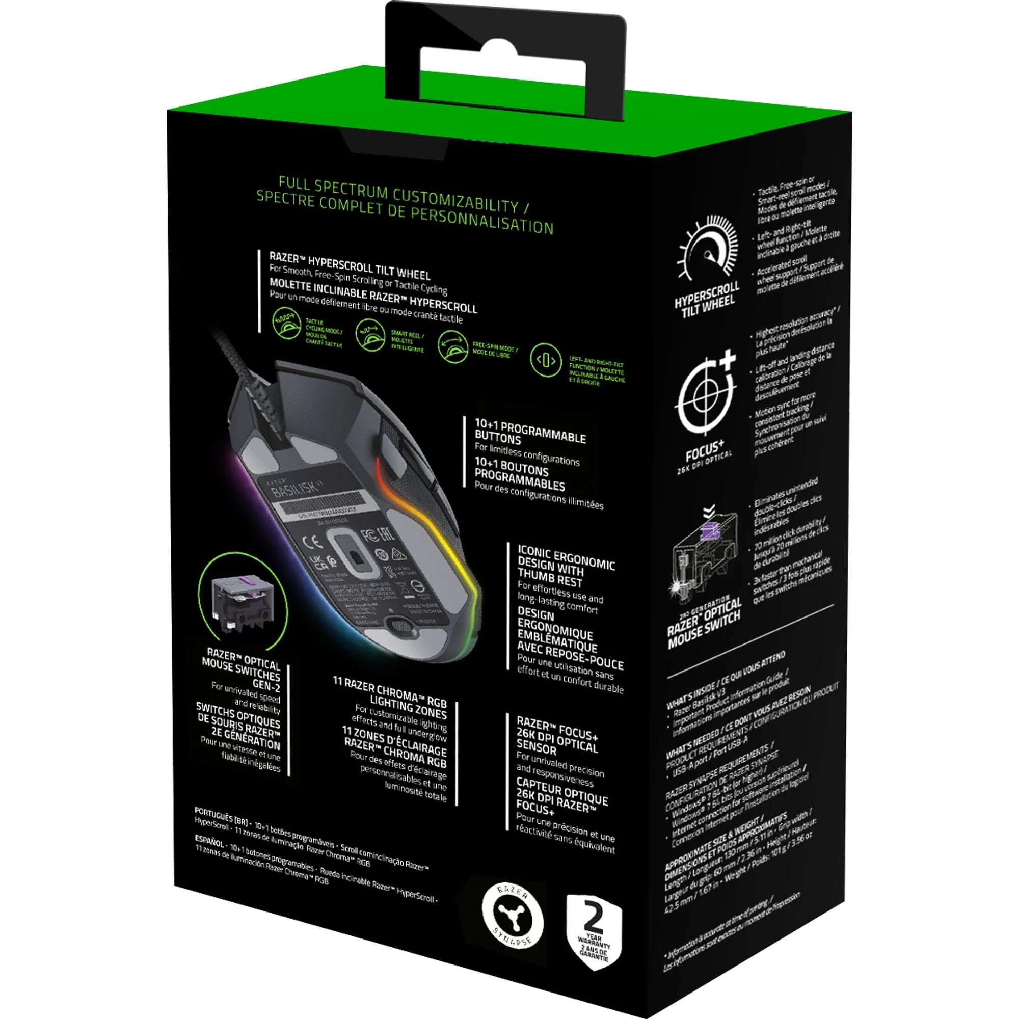 Basilisk V3 Customizable Ergonomic Wired PC Gaming Mouse, Chroma RGB, 26K Optical Sensor, Hyperscroll Tilt Wheel, Black