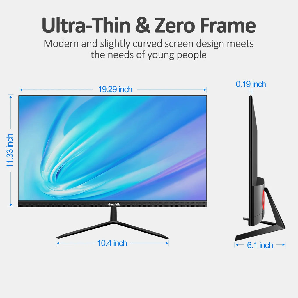 22" Inch Computer Monitor FHD 1080P 100Hz Ultra-Thin Bezel-Less VA Display, HDMI VGA PC Monitor Home Office Movies