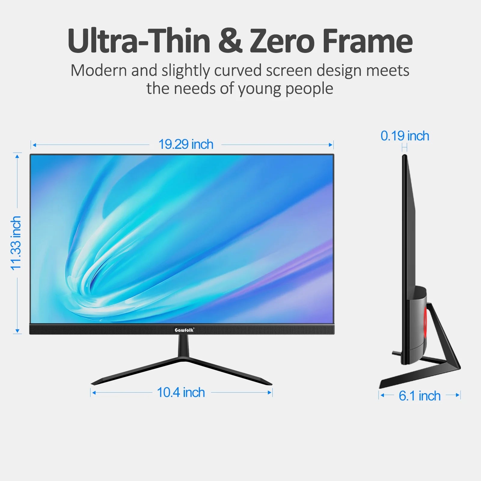 22" Inch Computer Monitor FHD 1080P 100Hz Ultra-Thin Bezel-Less VA Display, HDMI VGA PC Monitor Home Office Movies