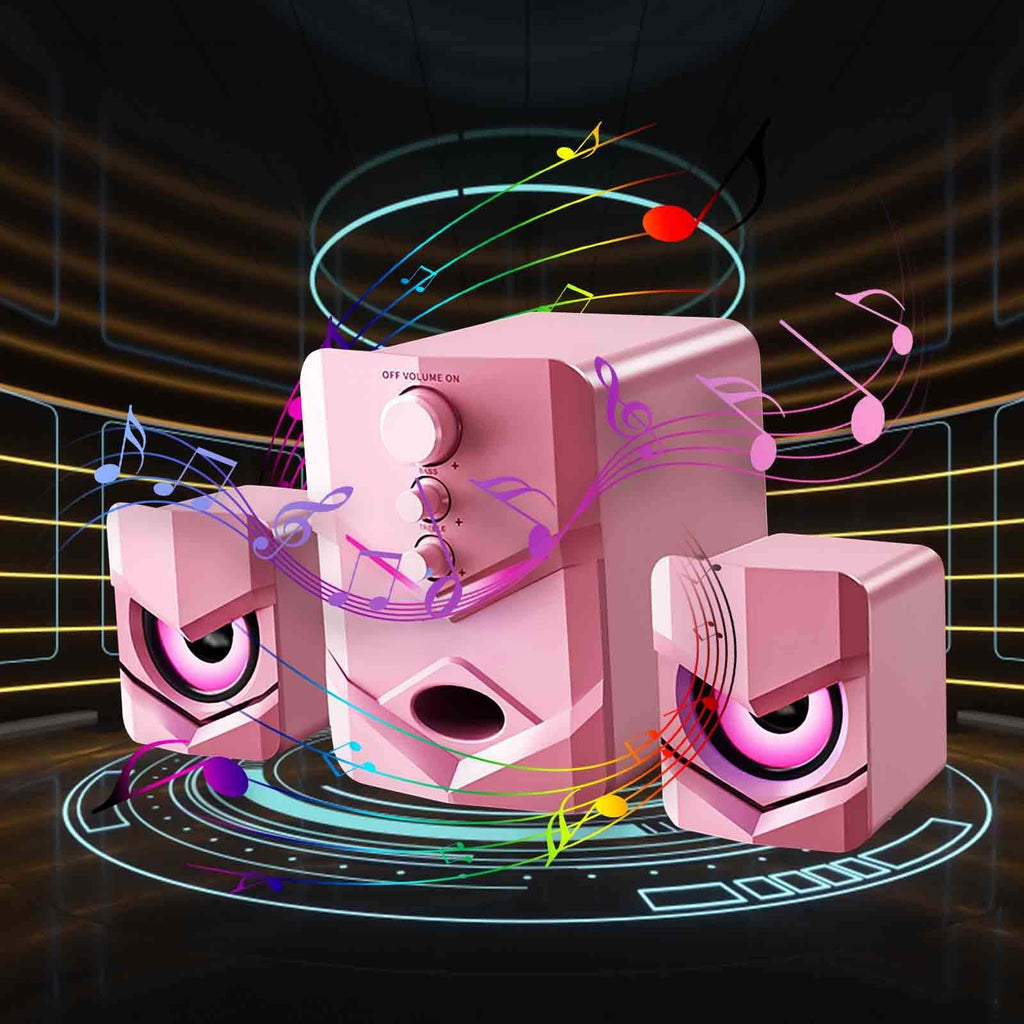 2.1 Channel Bluetooth Computer Speakers - 5W Heavy Bass Desktop Audio System with LED Illumination - USB Powered PC Speakers for Gaming and Music - 3.5mm AUX Connectivity