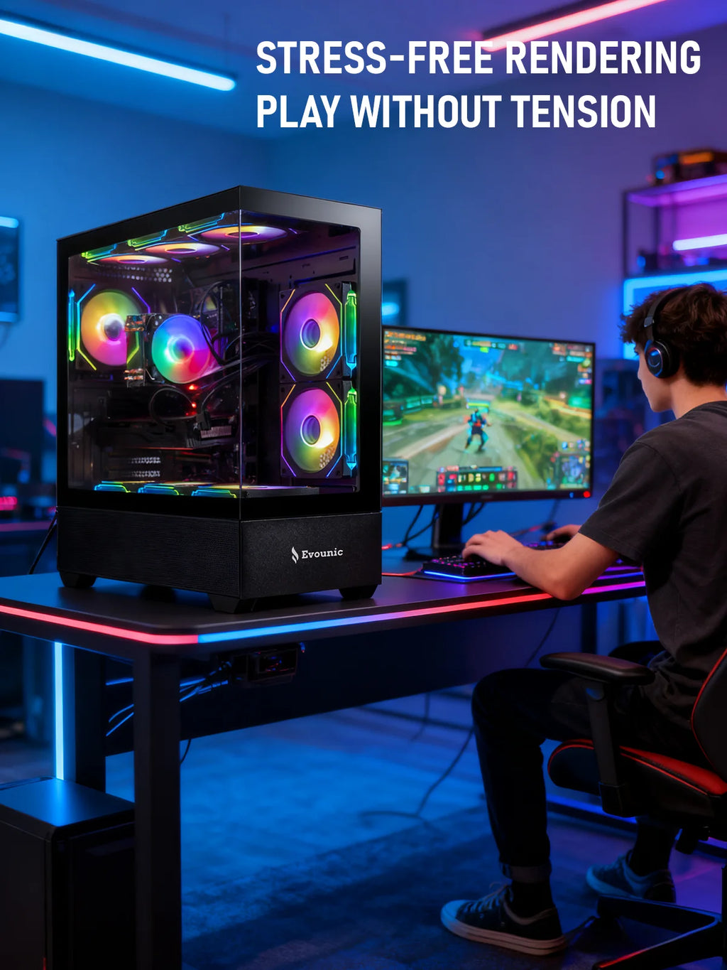 Gaming PC Desktop Computer – Ryzen 7 5700X up to 4.6Ghz, RX5500 XT 32GB DDR4 RAM, 1TB Nvme SSD, Wi-Fi 6 & Bluetooth 5.4, 9× ARGB Fans, 650W PSU, Windows 11 Pro, RGB Keyboard & Mouse