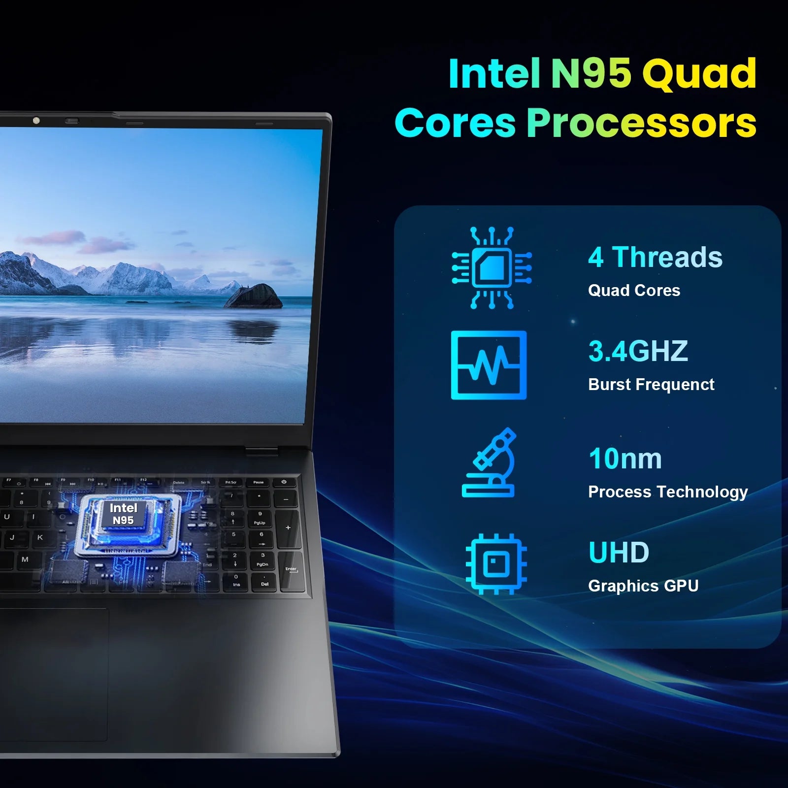 17.6" Windows 11 Laptop, 16GB DDR4 640GB Storage Laptop Computer, 4-Core Intel N95 Processor(Up to 3.4Ghz), 100% Srgb, Backlit Keyboard, 1Yr Office 365 Free, Black