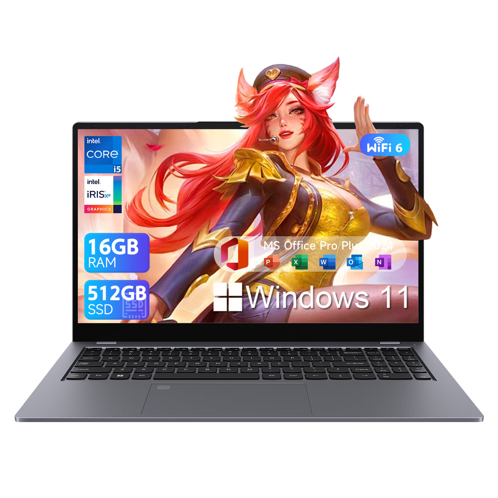15.6" Laptop, Dual 16GB DDR4 512GB SSD, Intel Core I5 1240P, 12 Core up 4.4Ghz, Office 2024 Fingerprint Backlit KB Wifi 6 BT5.2, Laptop Computer for Business, Student, Light Gaming