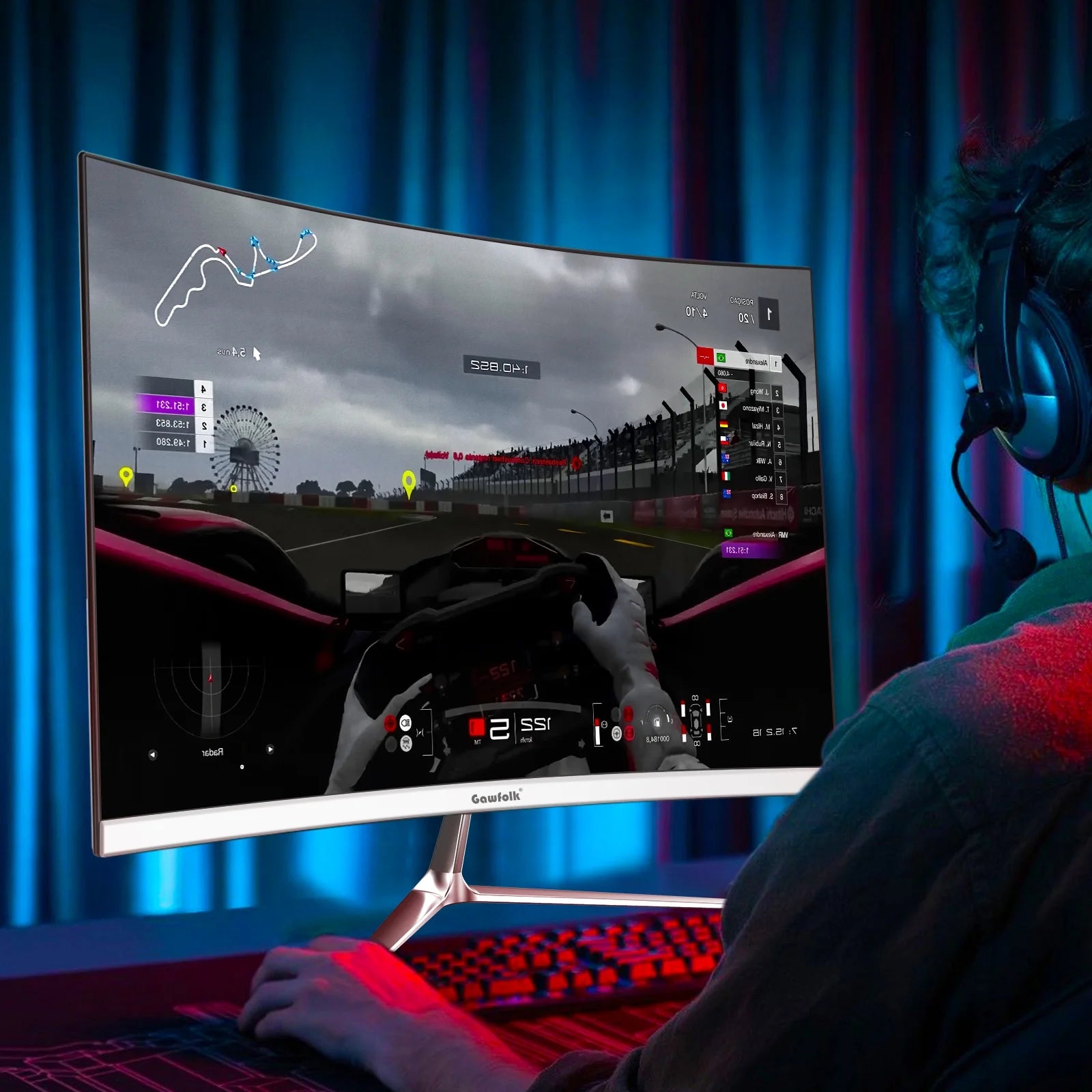 Gawfolk 24.5" Gaming Monitor Curved 1080P 120Hz with Built-In Speakers,Upports 75×75Mm Wall Mount, Black