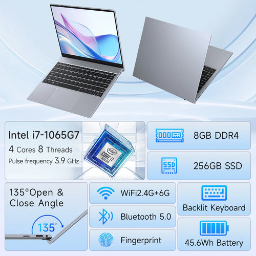 13.5" Windows 11 Pro Business Laptop, 8GB RAM 256GB SSD, Intel Core I7 1065G7, up to 3.9Ghz, 2.5K UHD 16:10 Display Fingerprint Backlit Keyboard Wifi5 BT 5.0 for Student, Business, Gaming