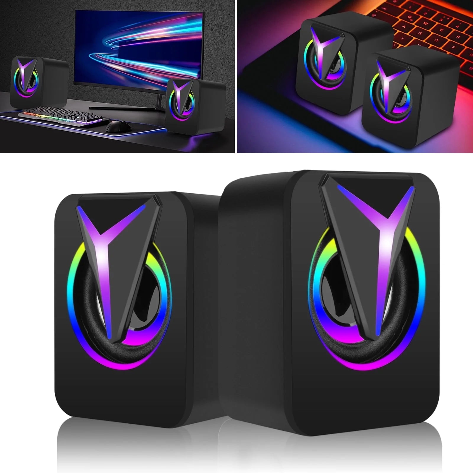 Computer Speakers for Laptop,  2.0 Stereo Portable RGB Gaming Speaker Wired External Desktop Speaker, Mini USB Powered Speaker for Desktop TV Monitor PC Notebook Tablets