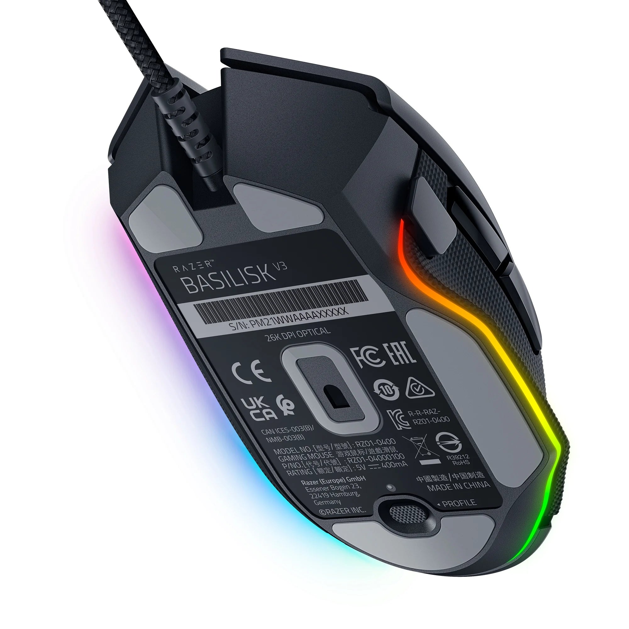 Basilisk V3 Customizable Ergonomic Wired PC Gaming Mouse, Chroma RGB, 26K Optical Sensor, Hyperscroll Tilt Wheel, Black