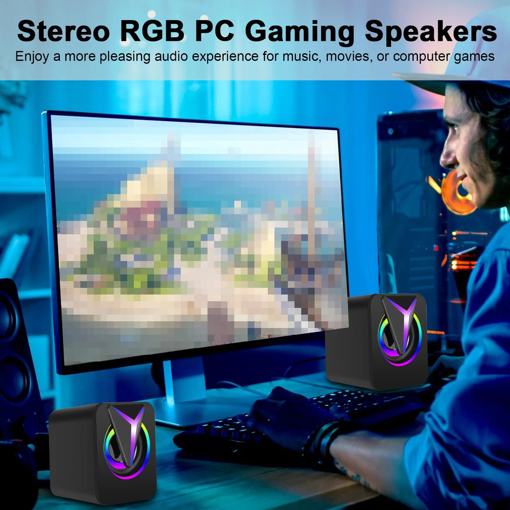 Computer Speakers for Laptop,  2.0 Stereo Portable RGB Gaming Speaker Wired External Desktop Speaker, Mini USB Powered Speaker for Desktop TV Monitor PC Notebook Tablets