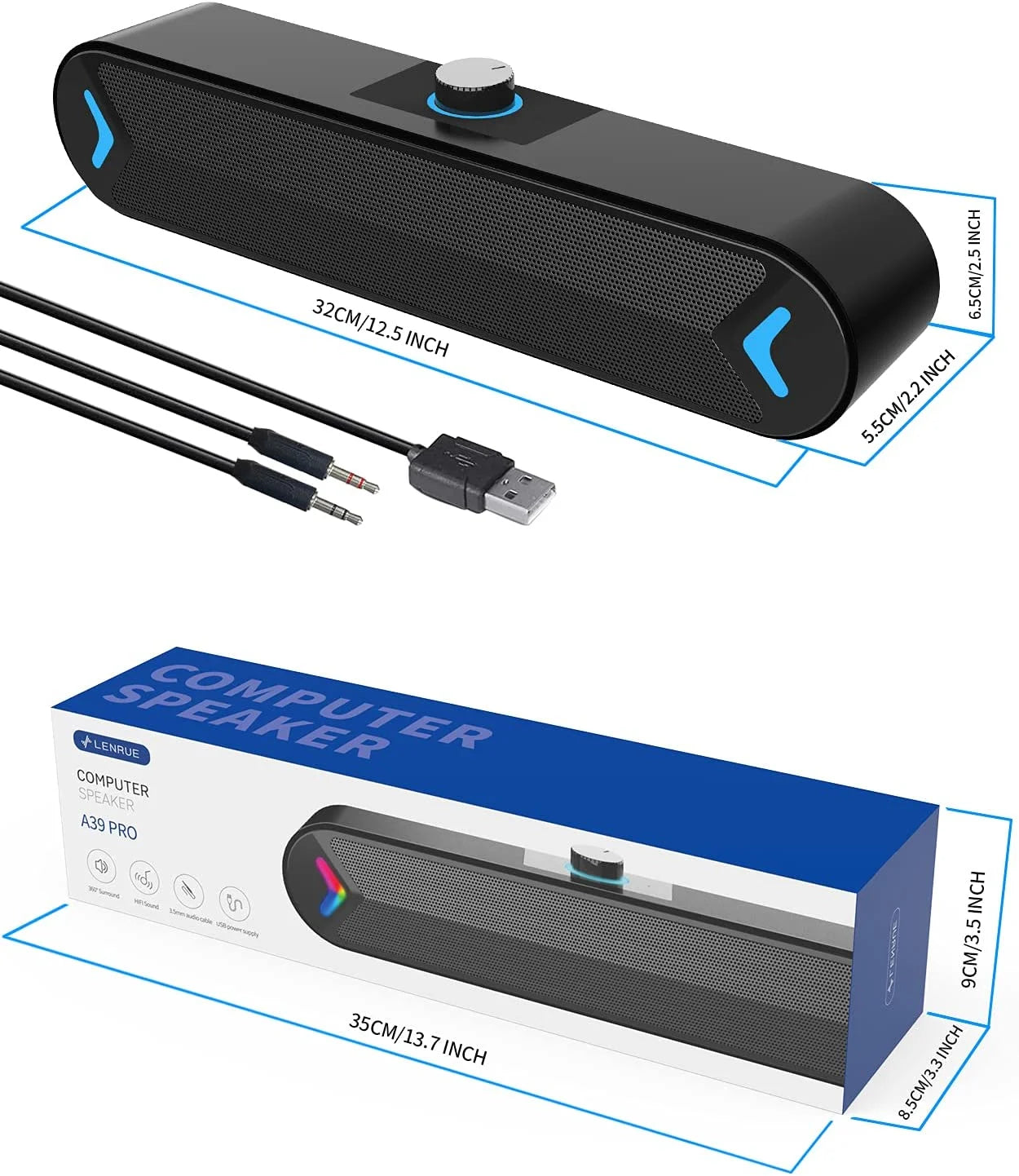 Wired USB-Powered Computer Speakers with 10W Stereo Sound for Desktop and Laptop Use (Black)