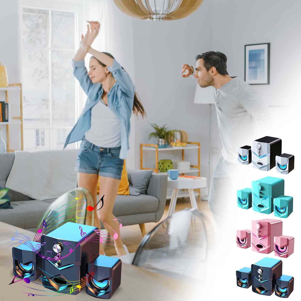 2.1 Channel Bluetooth Computer Speakers - 5W Heavy Bass Desktop Audio System with LED Illumination - USB Powered PC Speakers for Gaming and Music - 3.5mm AUX Connectivity