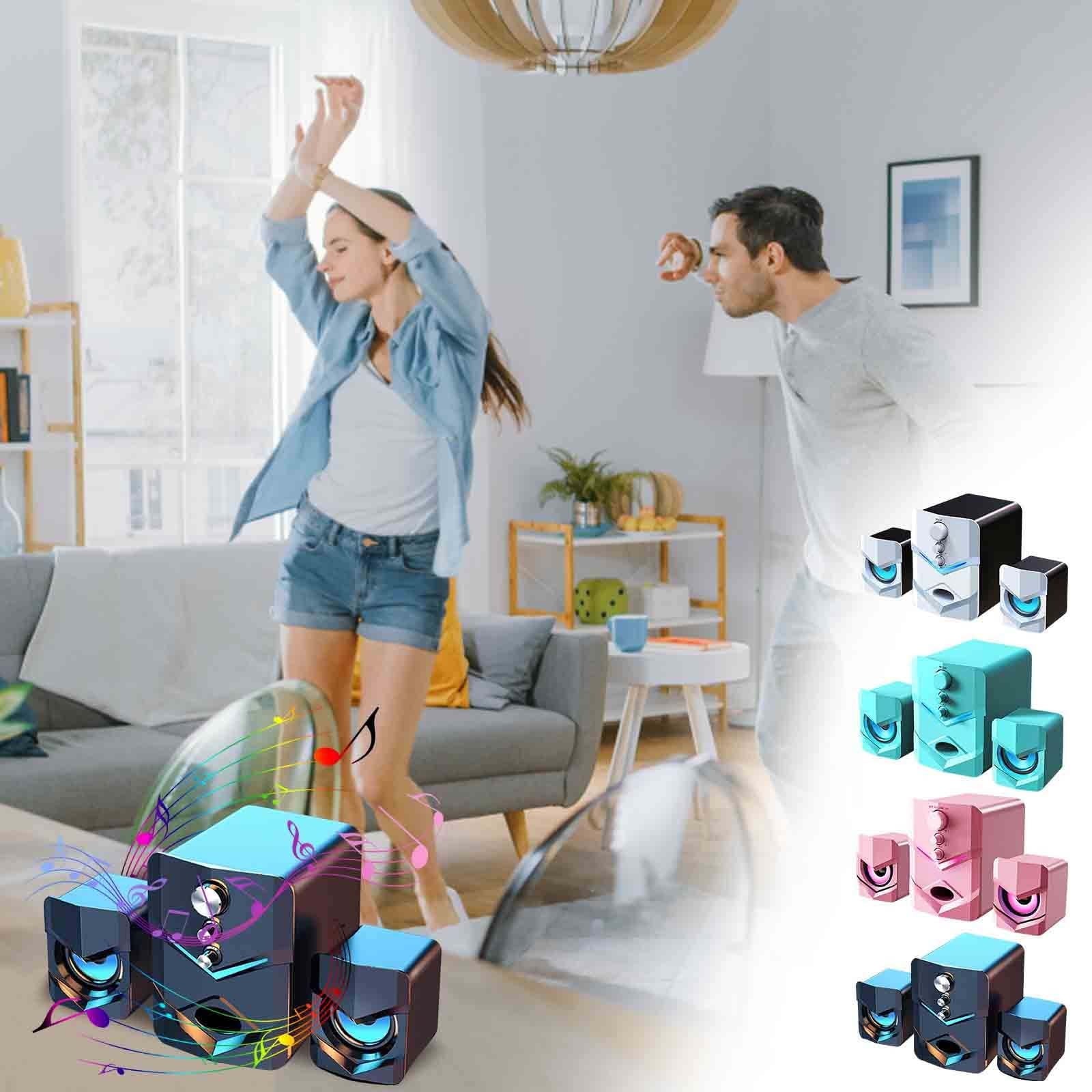 2.1 Channel Bluetooth Computer Speakers - 5W Heavy Bass Desktop Audio System with LED Illumination - USB Powered PC Speakers for Gaming and Music - 3.5mm AUX Connectivity