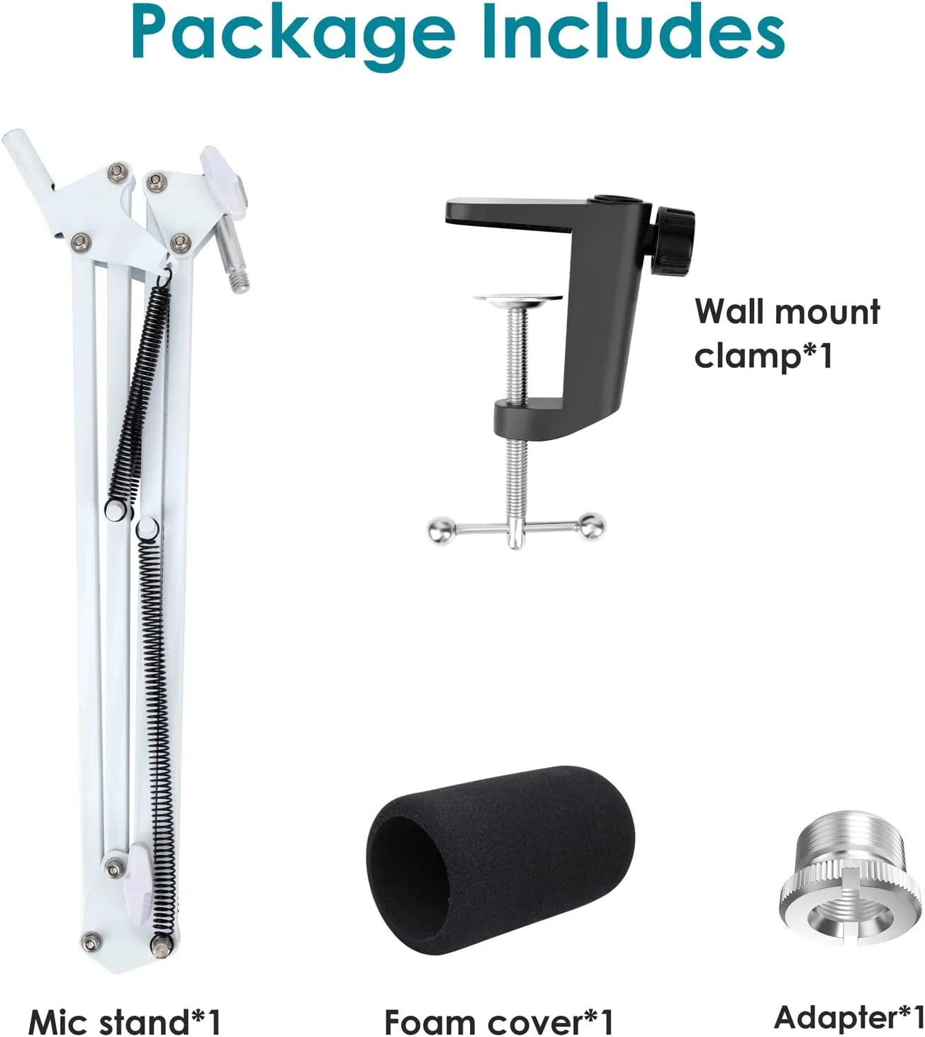 Quadcast White Gaming Microphone Stand - Mic Arm Compatible with Hyper X Quadcast S, Boom Arm with Pop Filter, Improve Sound Quality Mic Stand