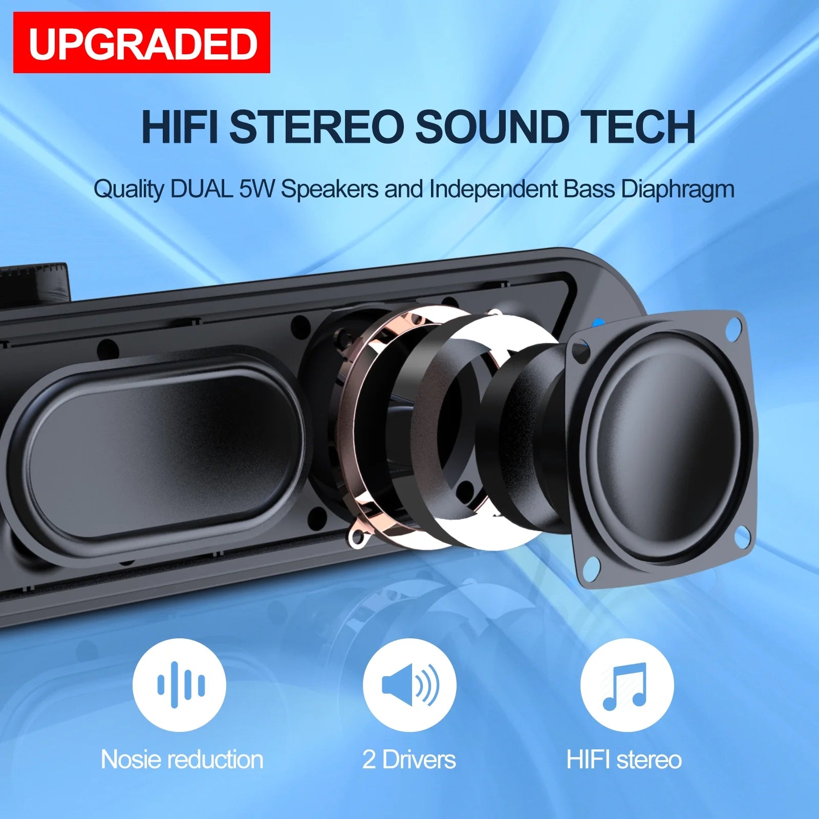 Wired USB-Powered Computer Speakers with 10W Stereo Sound for Desktop and Laptop Use (Black)
