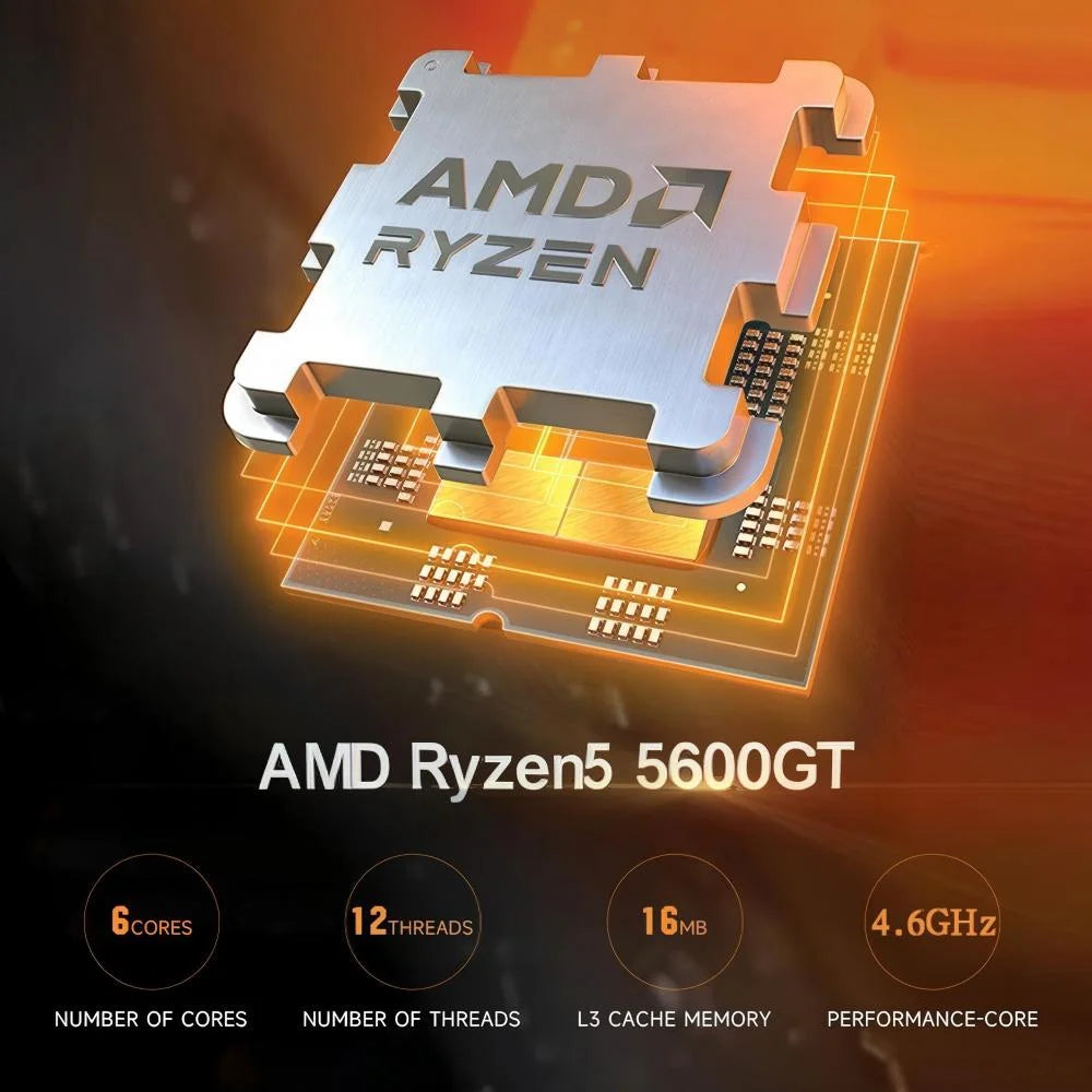 Gaming Desktop PC, Amd Ryzen 5 5600GT, AMD Radeon Graphics, 16GB Ram, 512GB SSD, Windows 11 Home