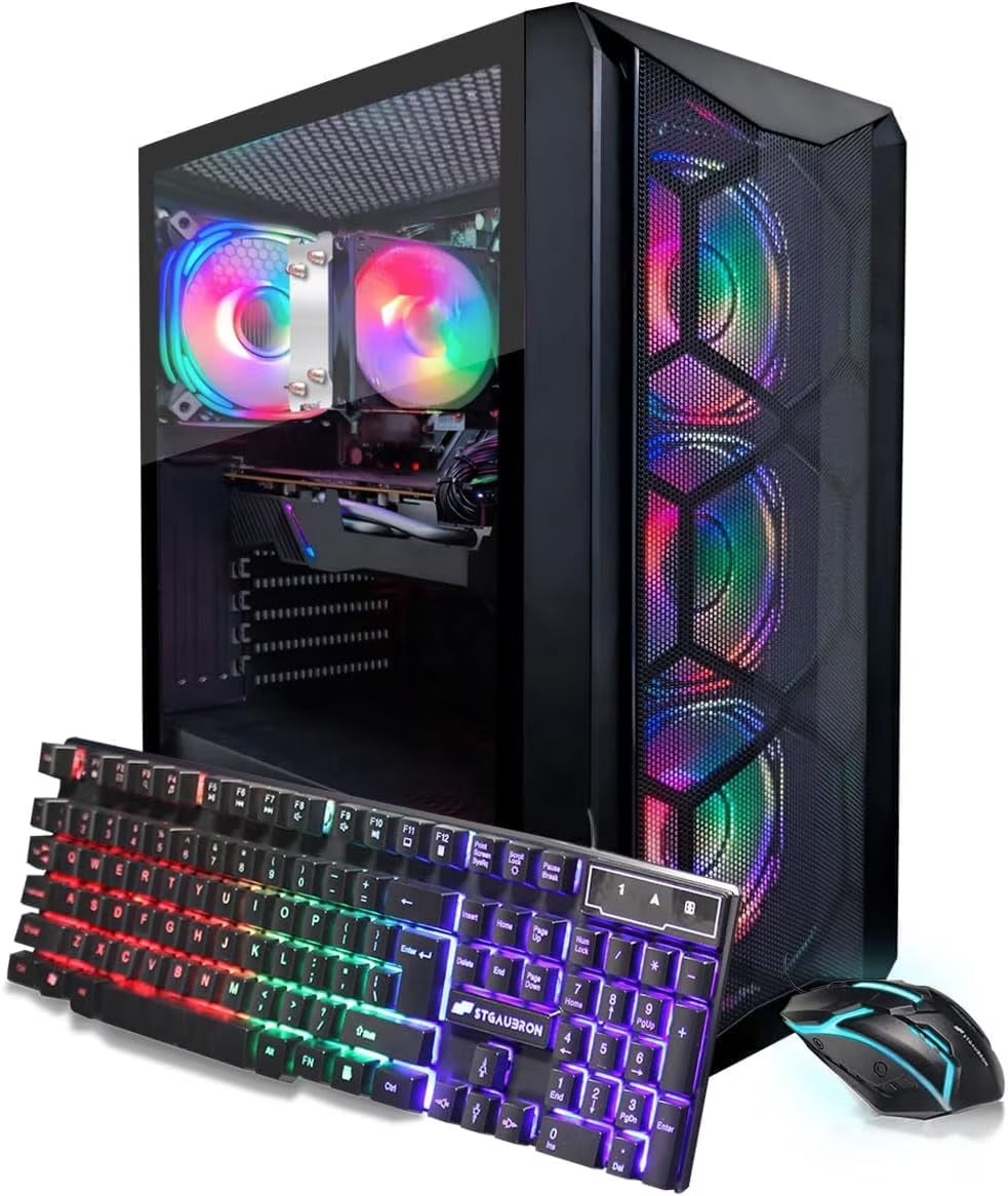 Gaming PC Desktop, RX 580 16G, Intel Core I7 up to 3.9G, 16G Ram, 512G SSD, Wifi 6, BT 5.0, RGB Fan X4, Win 11 Home