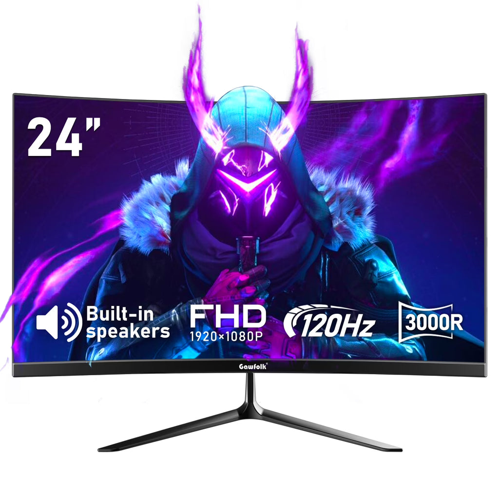 24-Inch Curved Gaming Monitor 120Hz Full HD 1080P Built-In Speakers Tilt Adjustable