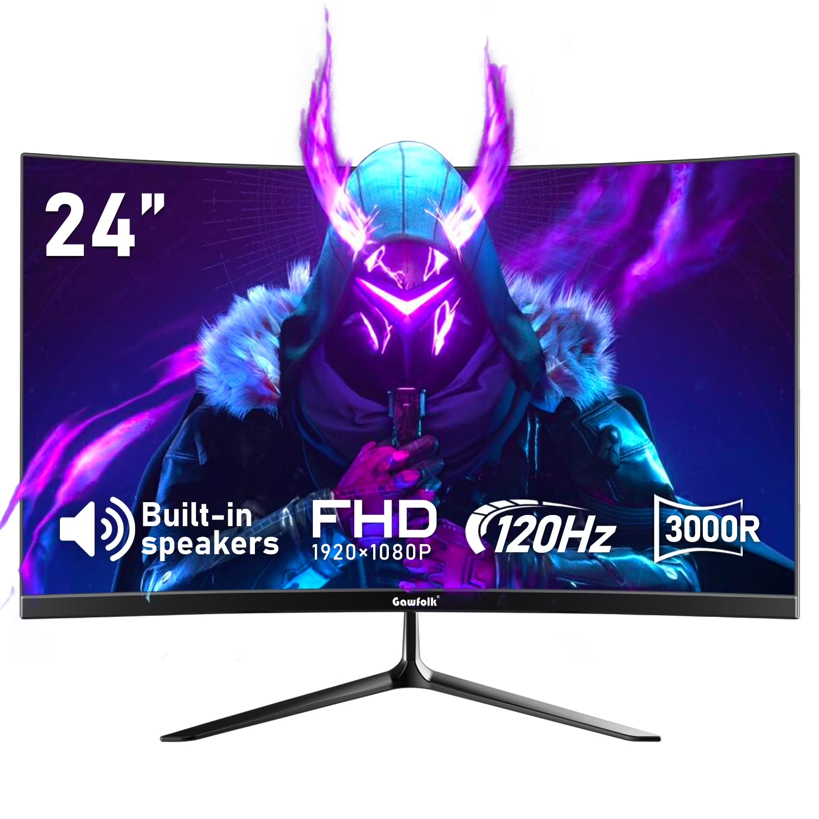 24-Inch Curved Gaming Monitor 120Hz Full HD 1080P Built-In Speakers Tilt Adjustable