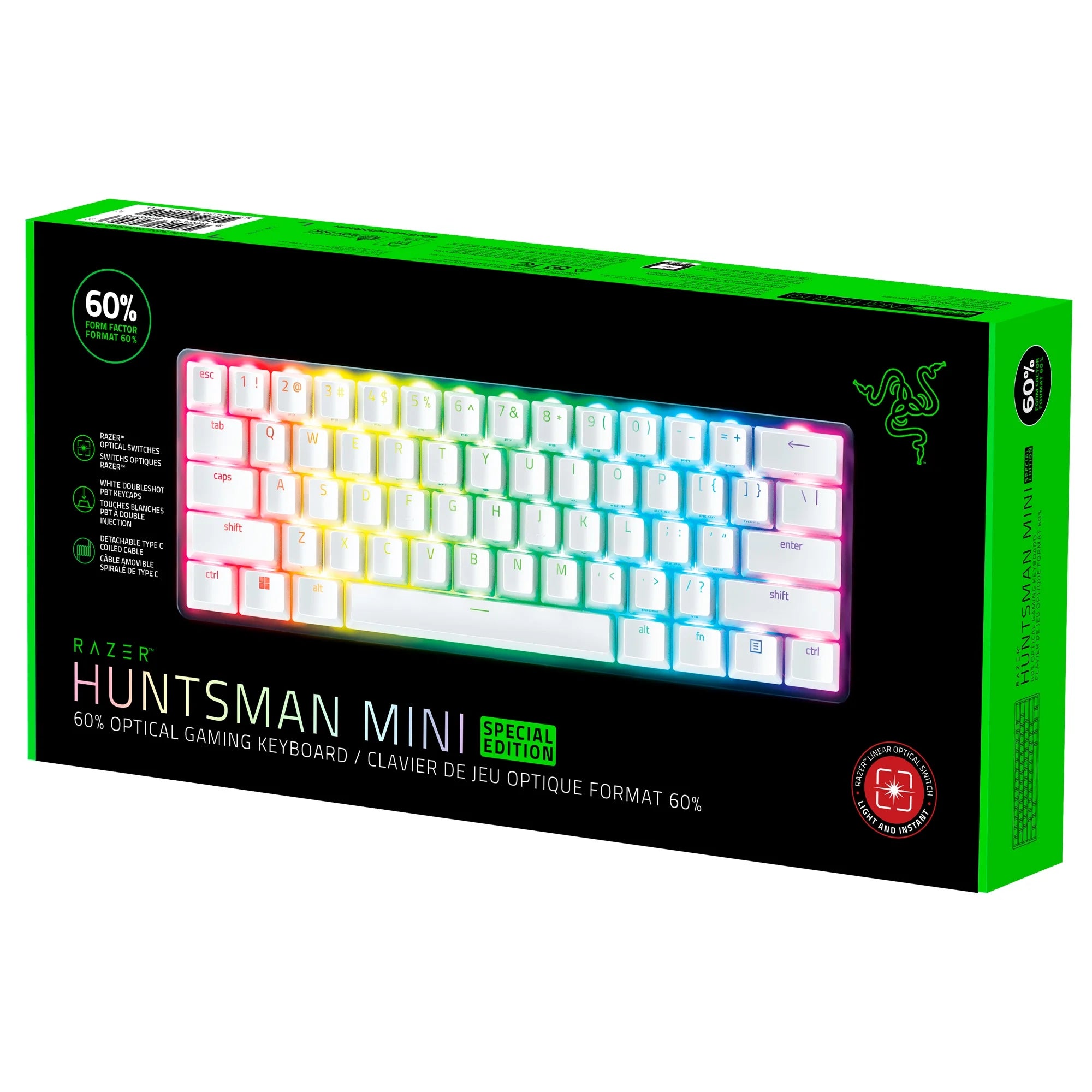 Huntsman Mini Special Edition, 60% Form Factor, Linear Optical PC Gaming Keyboard, Black/White