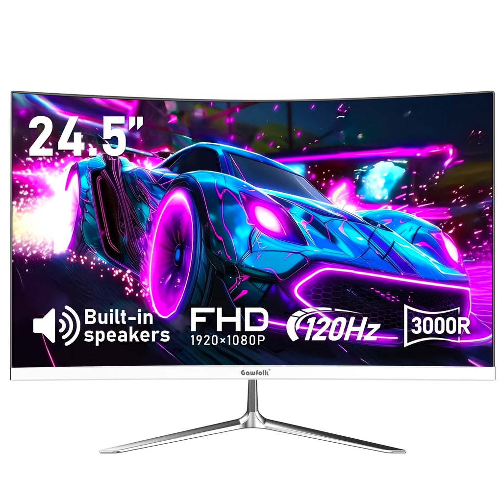 Gawfolk 24.5" Gaming Monitor Curved 1080P 120Hz with Built-In Speakers,Upports 75×75Mm Wall Mount, Black