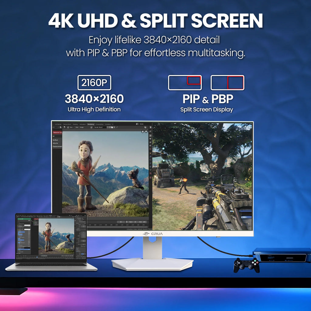 27” Gaming Monitor, UHD (3840X2160) Dual Mode (4K 160Hz or FHD 320Hz), 120% Srgb, Support Freesync, Built-In Speakers, RGB Lighting, HDMI & DP, Height Adjustable, Wall Mount Install-White