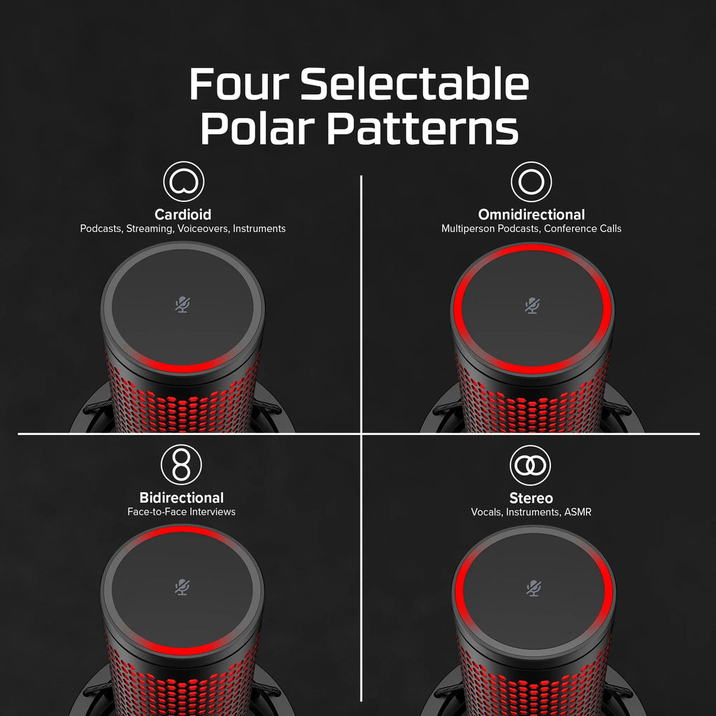 Quadcast 2 - USB Microphone for Gaming, Streaming and Podcasting, with On-Board Controls, LED Lighting, Quick Release Shock Mount and Built-In Arm/Stand Mount, PC, Mac, PS5, PS4, USB-C - Black