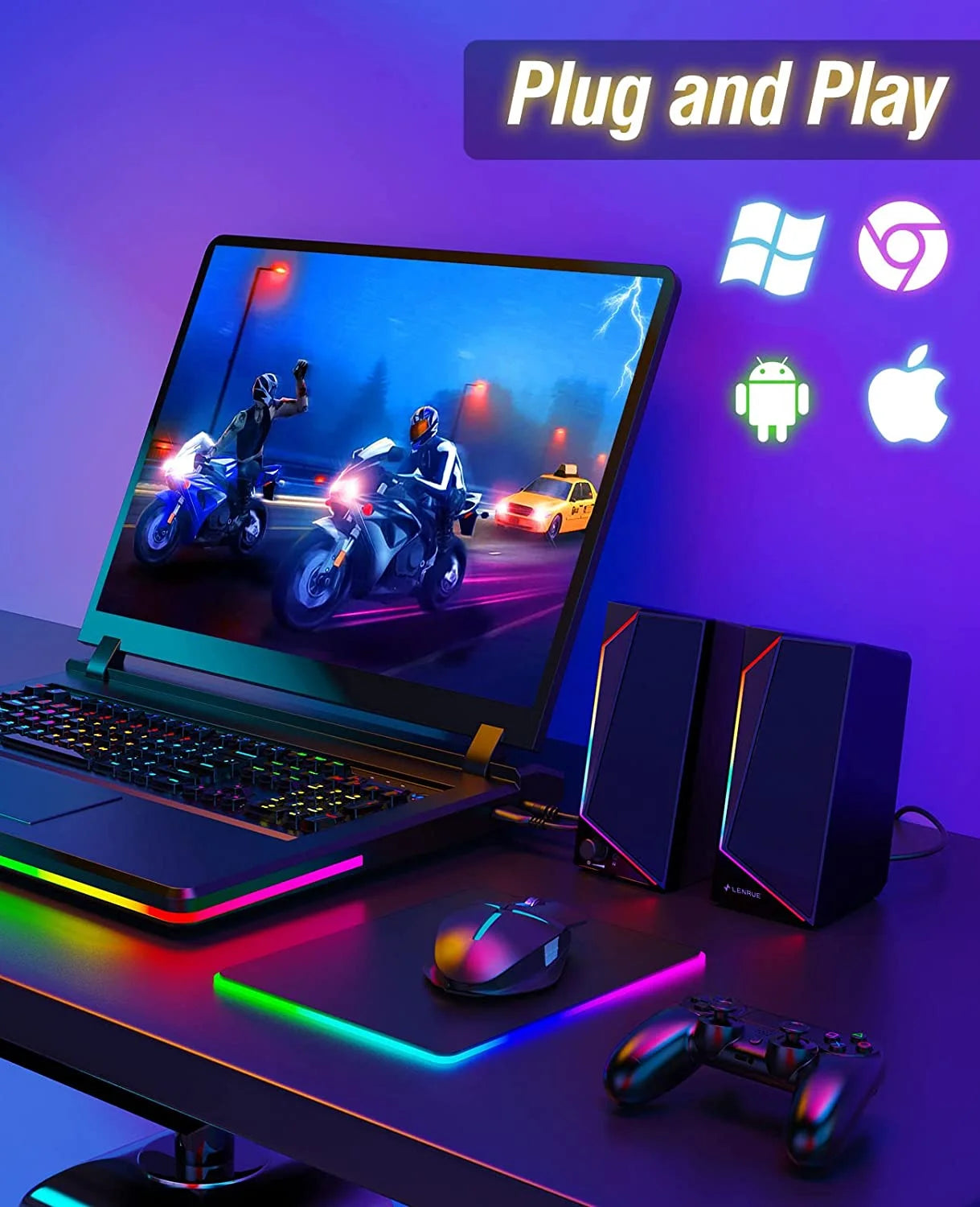 Computer Speakers for Desktop Monitor, USB/USB-C Powered PC Speakers with Loud Stereo Sound, Headphone-In for Desktop, Imac, Macbook, Laptop, Monitor