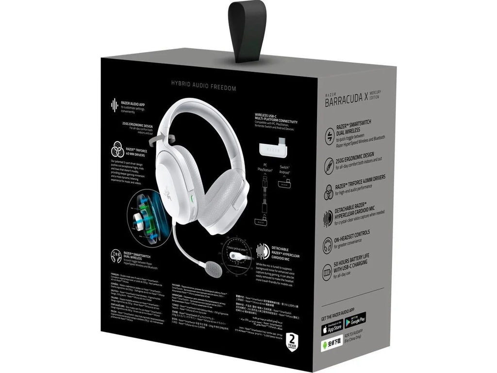 Barracuda X Wireless Gaming Headset for PC, PS5, PS4, NS, Mobile, 2.4Ghz, Bluetooth, 250G, White