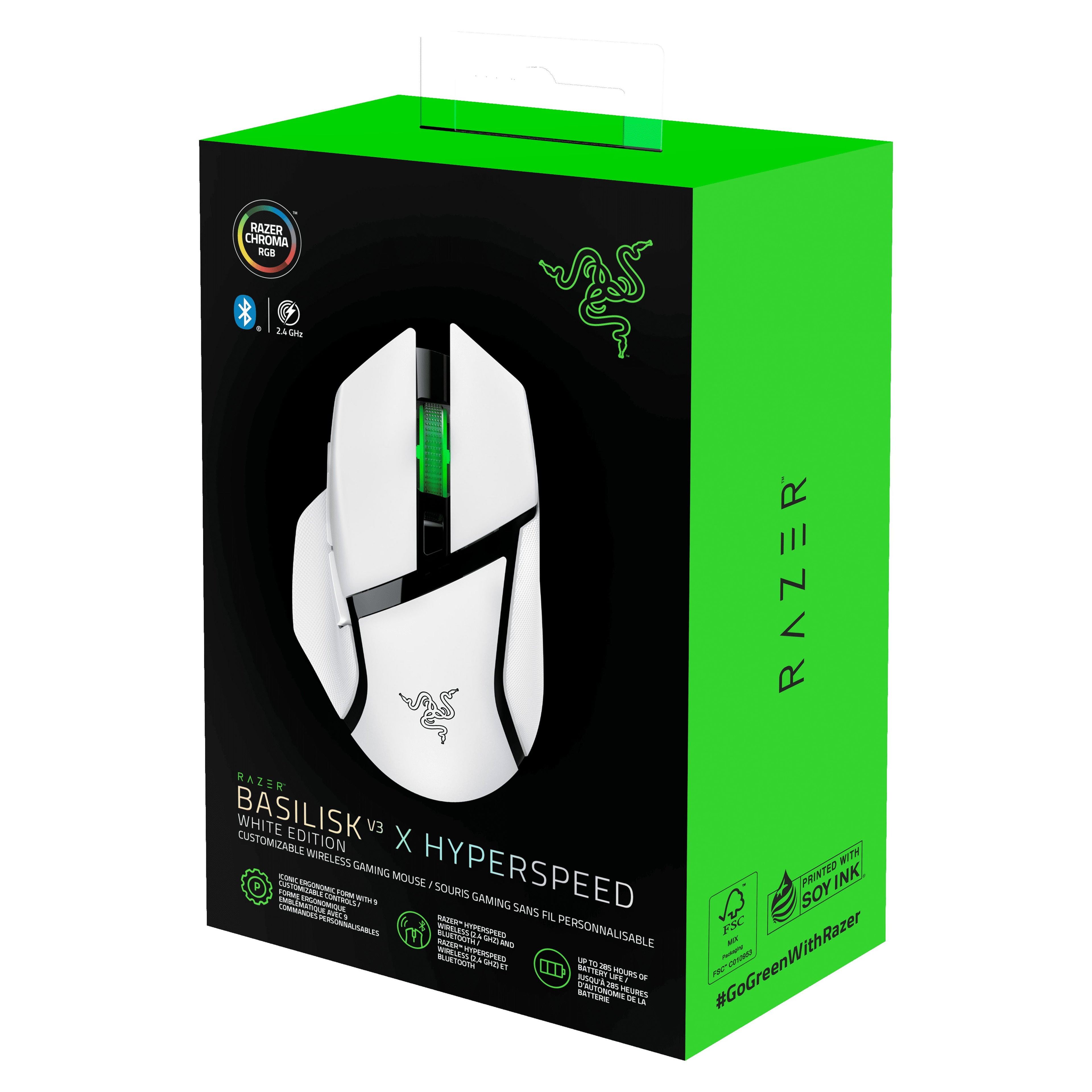 Basilisk V3 X Hyperspeed RBG Optical Bluetooth Gaming Mice, White