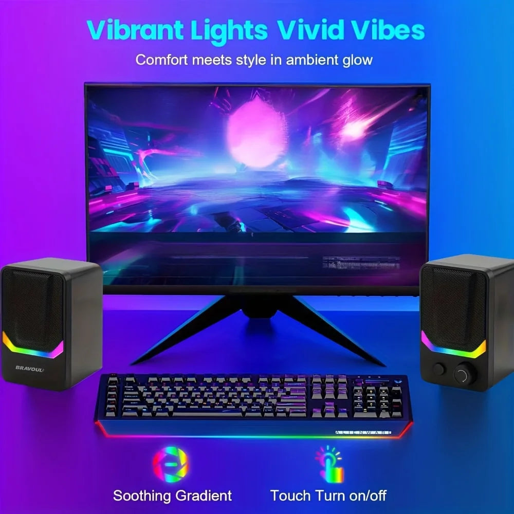 Computer Speaker with RGB Lighting, USB Powered, Compact for Gaming, Movies & Workstations, Pc/Laptop Speakers ‌ ‌ (Black)