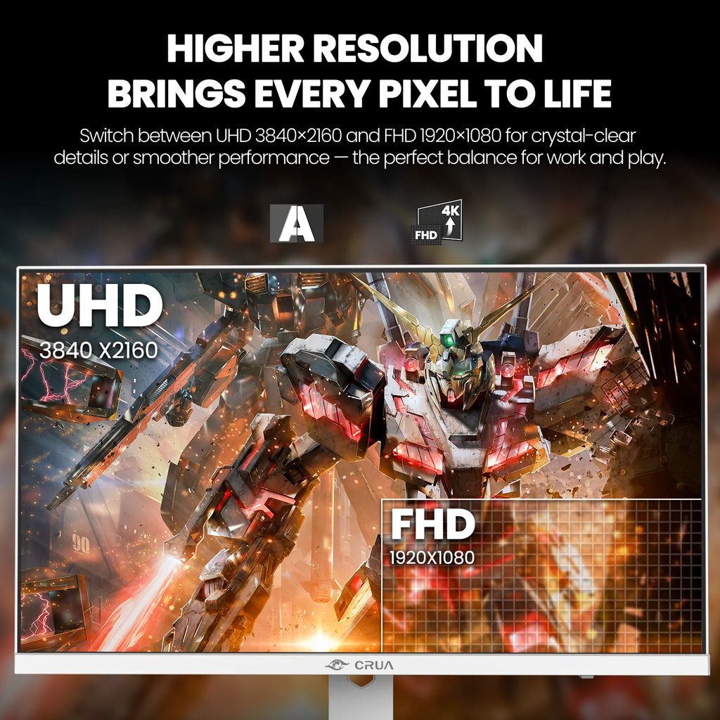 27” Gaming Monitor, UHD (3840X2160) Dual Mode (4K 160Hz or FHD 320Hz), 120% Srgb, Support Freesync, Built-In Speakers, RGB Lighting, HDMI & DP, Height Adjustable, Wall Mount Install-White
