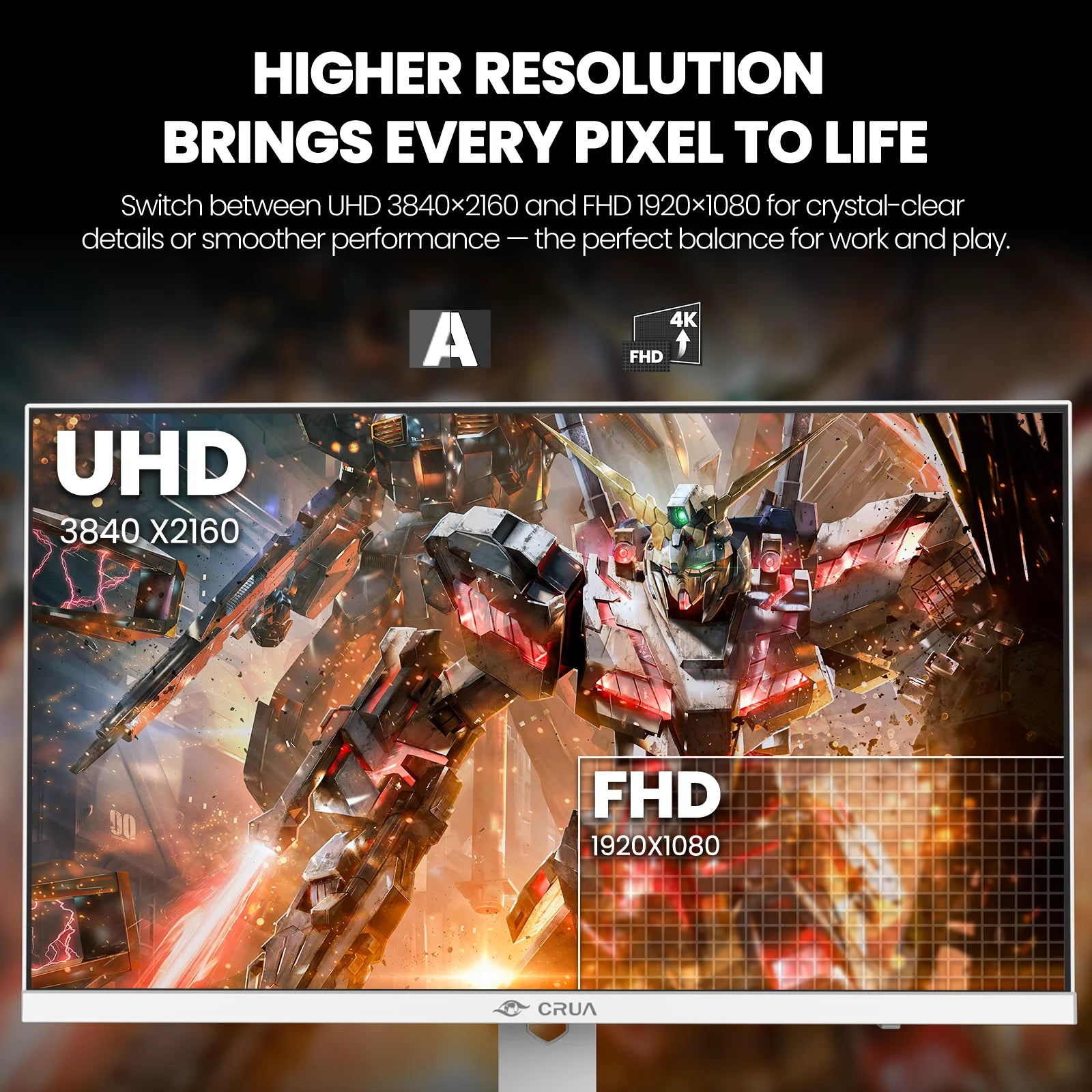27” Gaming Monitor, UHD (3840X2160) Dual Mode (4K 160Hz or FHD 320Hz), 120% Srgb, Support Freesync, Built-In Speakers, RGB Lighting, HDMI & DP, Height Adjustable, Wall Mount Install-White