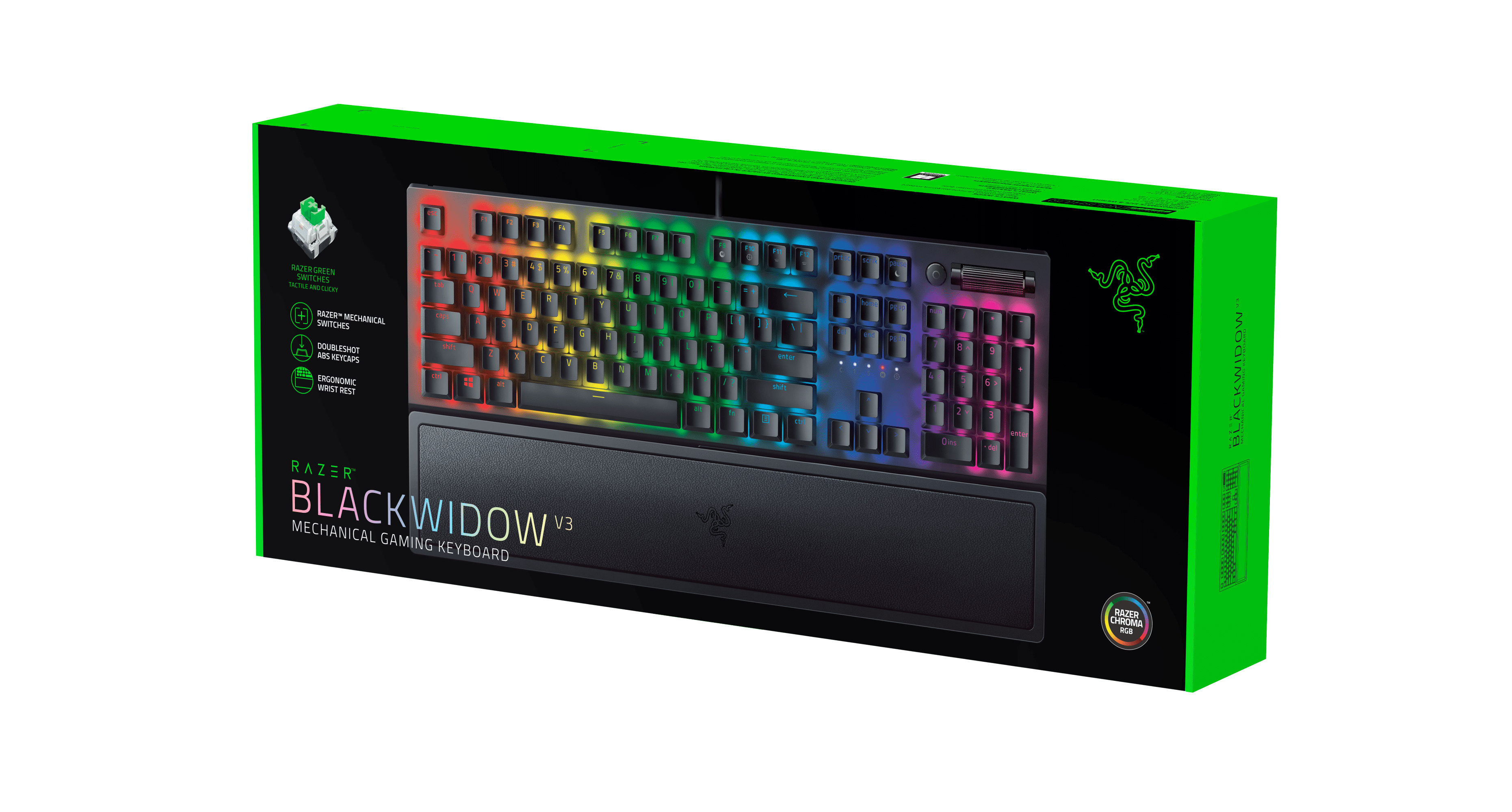 Blackwidow V3 Full Size Mechanical Gaming Keyboard for PC, Chroma RGB, Wrist Rest, Black