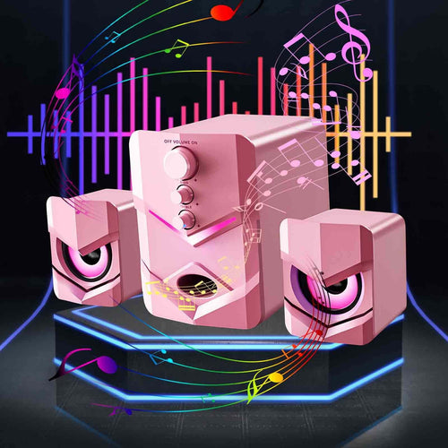 2.1 Channel Bluetooth Computer Speakers - 5W Heavy Bass Desktop Audio System with LED Illumination - USB Powered PC Speakers for Gaming and Music - 3.5mm AUX Connectivity