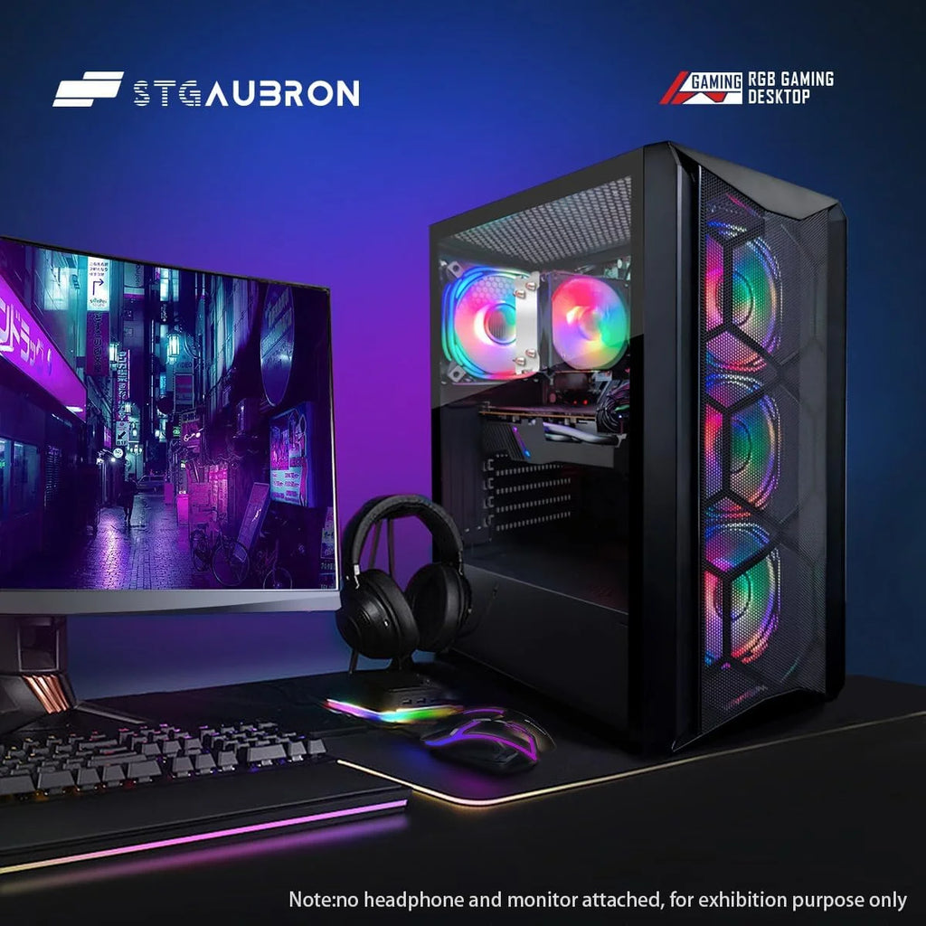 Gaming PC Desktop, RX 580 16G, Intel Core I7 up to 3.9G, 16G Ram, 512G SSD, Wifi 6, BT 5.0, RGB Fan X4, Win 11 Home