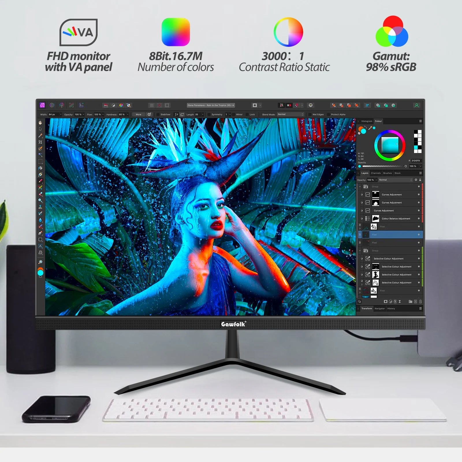 22" Inch Computer Monitor FHD 1080P 100Hz Ultra-Thin Bezel-Less VA Display, HDMI VGA PC Monitor Home Office Movies