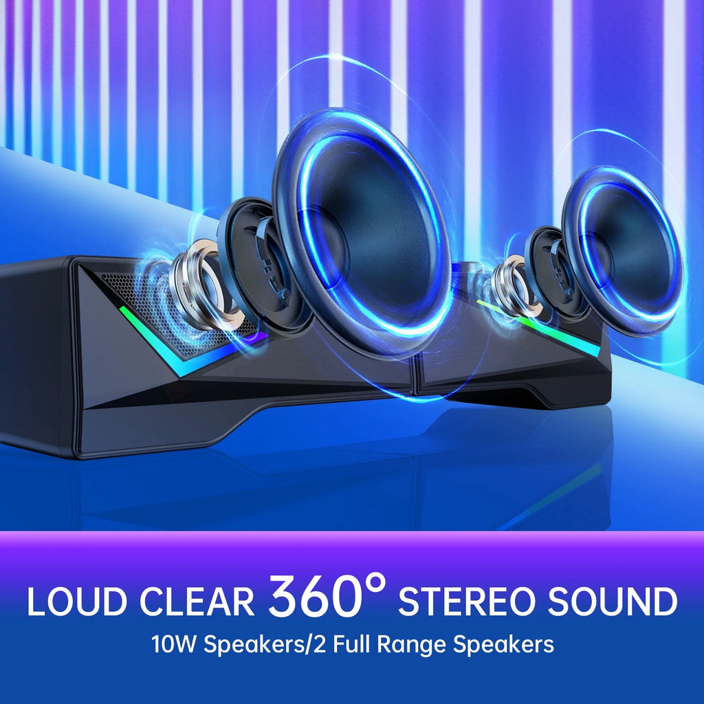 Computer Speakers with 2.0 Channel Stereo, Gaming Speakers with 6 Colorful LED Modes, USB C/USB Speakers for PC, Desktop, Laptop, Cellphone, Monitor, Black, New