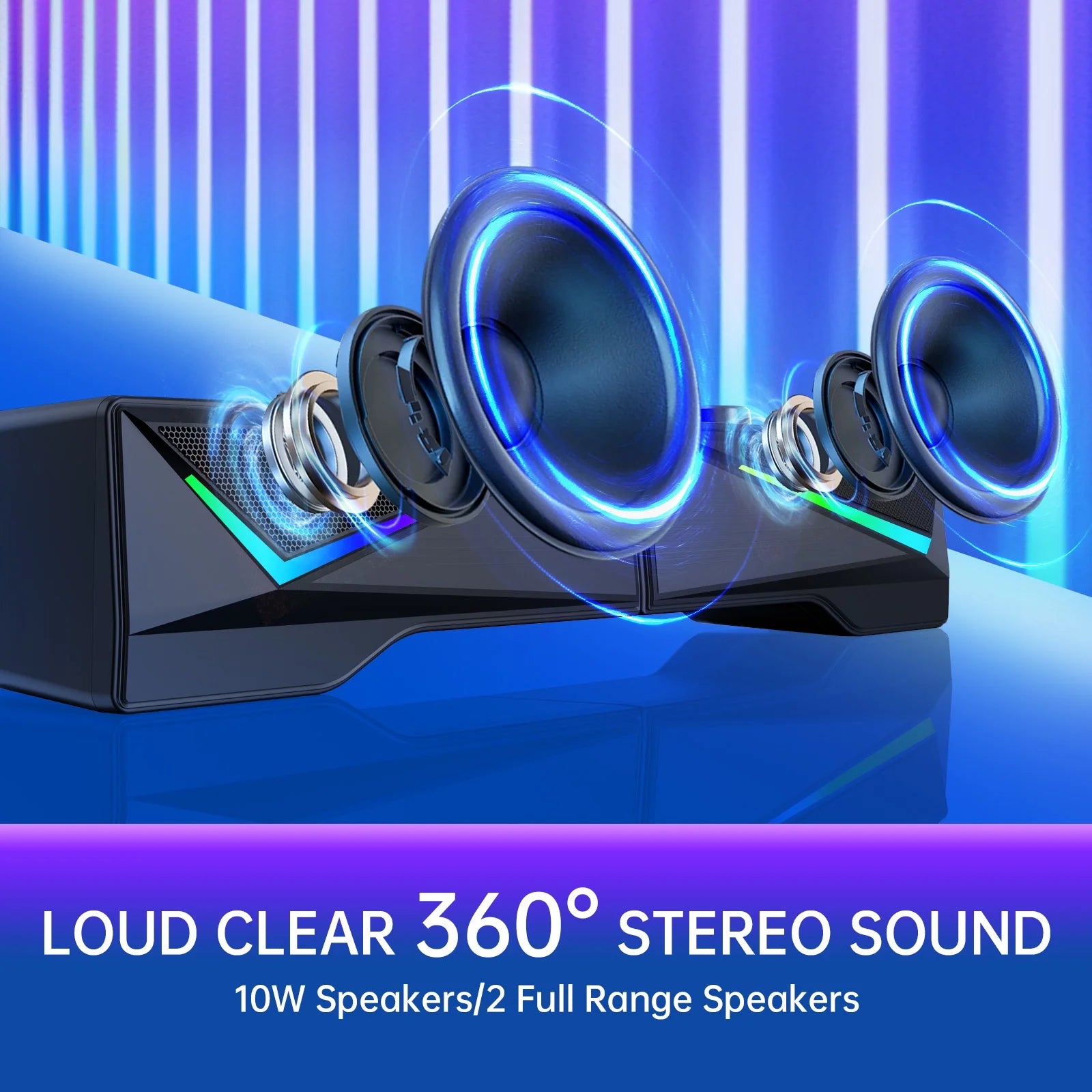 Computer Speakers with 2.0 Channel Stereo, Gaming Speakers with 6 Colorful LED Modes, USB C/USB Speakers for PC, Desktop, Laptop, Cellphone, Monitor, Black, New