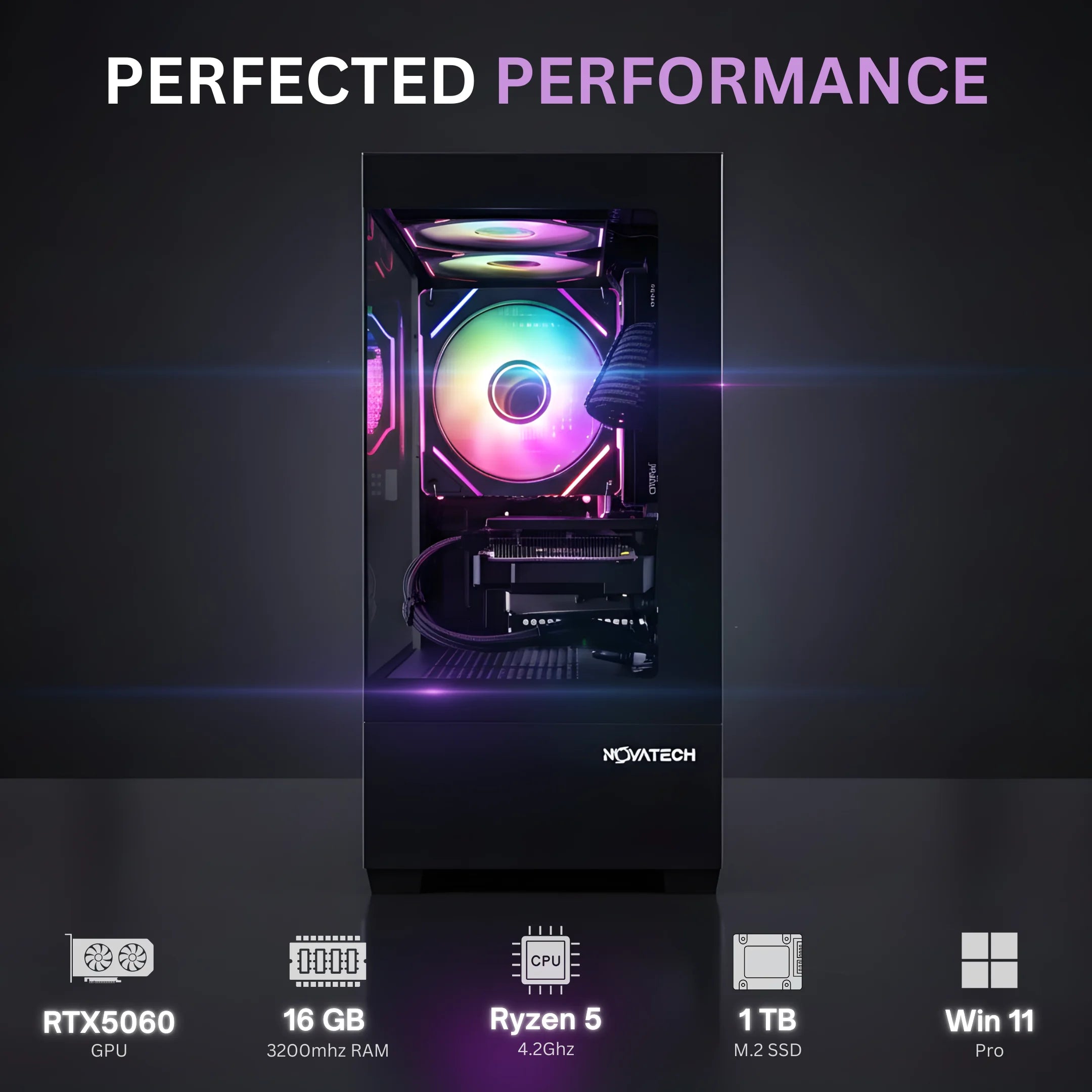 Titan Pro - Prebuilt Gaming PC Desktop Computer - RTX 5060 - Ryzen 5 - 4.2Ghz - 16GB RAM - 1TB M.2 SSD Wifi/Bt, Win 11 - Gaming Computer Tower - Pre Built PC Gaming - 1 Year Warranty