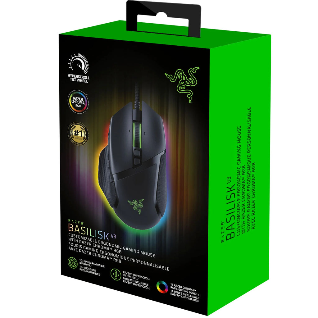 Basilisk V3 Customizable Ergonomic Wired PC Gaming Mouse, Chroma RGB, 26K Optical Sensor, Hyperscroll Tilt Wheel, Black