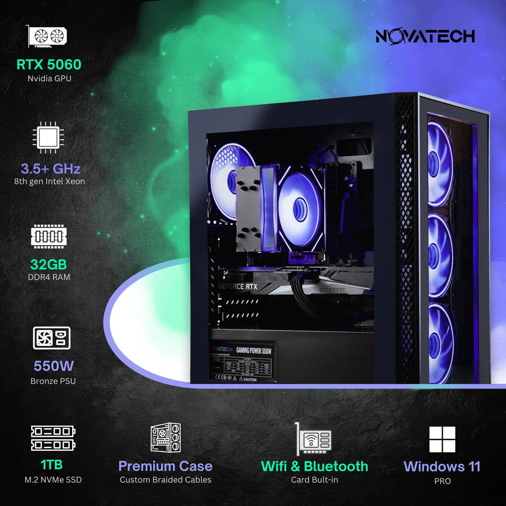 Titan Pro - Prebuilt Gaming PC Desktop Computer - RTX 5060 - Ryzen 5 - 4.2Ghz - 16GB RAM - 1TB M.2 SSD Wifi/Bt, Win 11 - Gaming Computer Tower - Pre Built PC Gaming - 1 Year Warranty