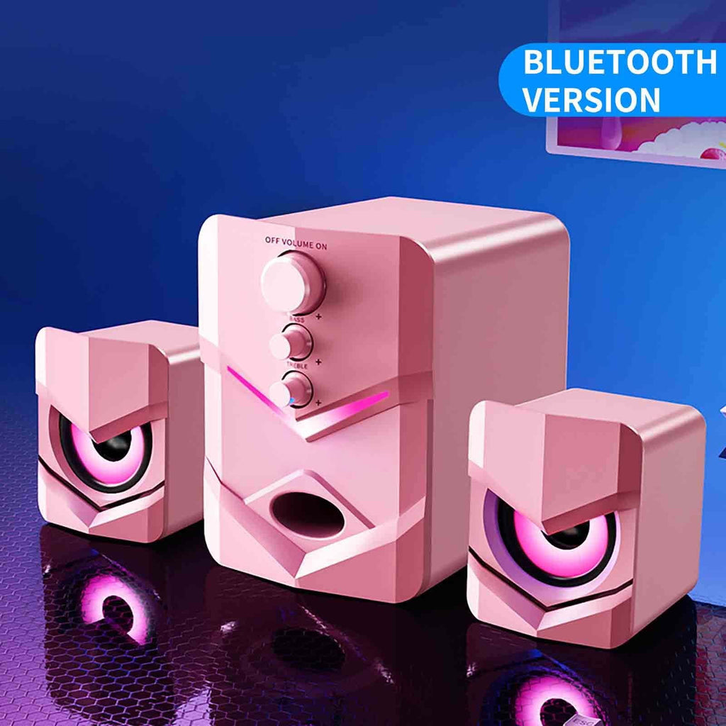 2.1 Channel Bluetooth Computer Speakers - 5W Heavy Bass Desktop Audio System with LED Illumination - USB Powered PC Speakers for Gaming and Music - 3.5mm AUX Connectivity