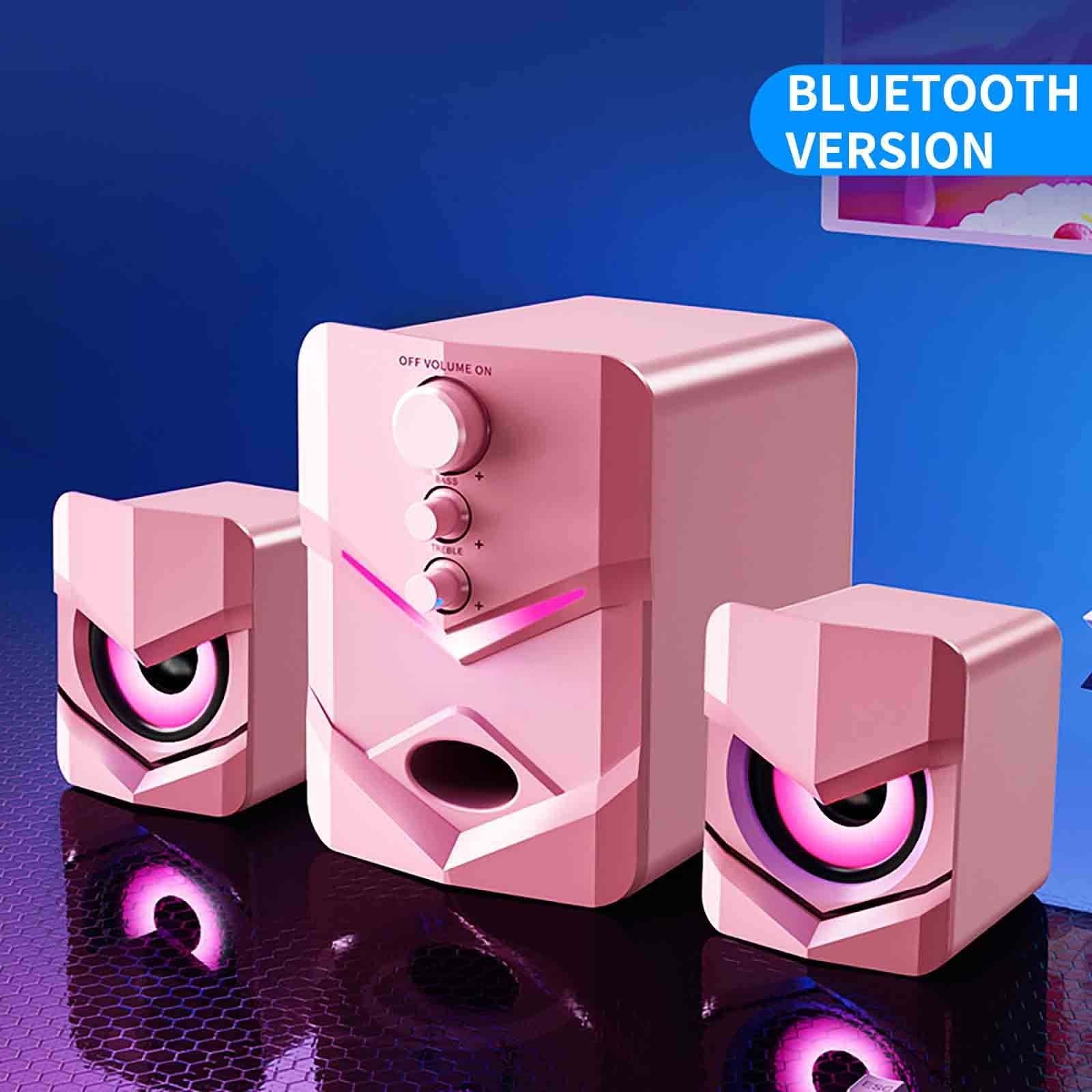 2.1 Channel Bluetooth Computer Speakers - 5W Heavy Bass Desktop Audio System with LED Illumination - USB Powered PC Speakers for Gaming and Music - 3.5mm AUX Connectivity