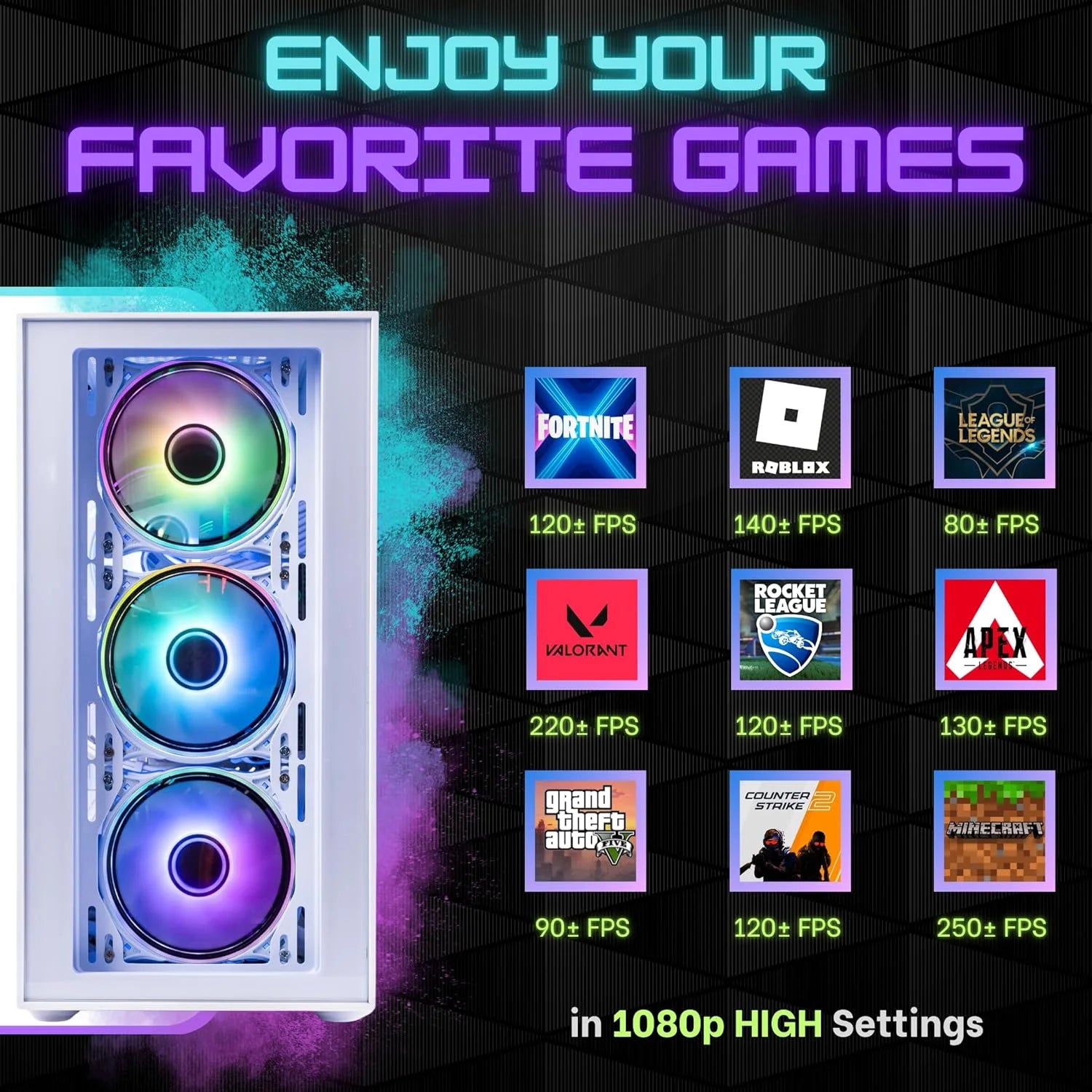 Phantom 2.0 Prebuilt Gaming PC Desktop Computer - RX580 8GB - Intel I7 Xeon 3.5Ghz - 16GB RAM - 512GB M.2 SSD Wifi/Bt, Win 11 - Gaming Computer Tower - Pre Built PC Gaming - 1 Year Warranty