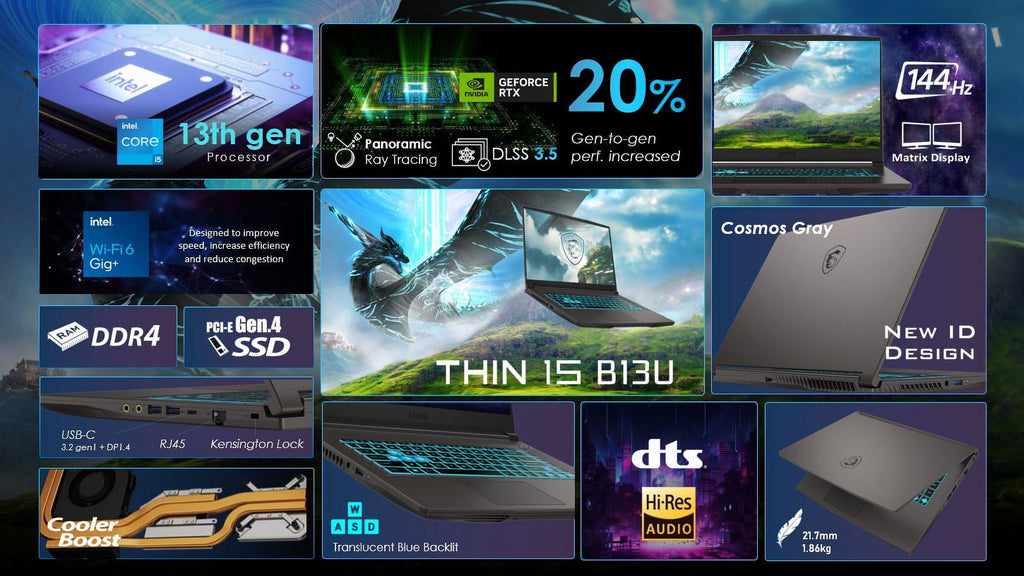 Thin 15 15.6" Gaming Laptop, 144Hz, Intel Core I5-13420H, NVIDIA Geforce RTX 3050 4GB, 16GB DDR4 Memory, 512GB Nvme SSD, Windows 11 - B13UC-1000US