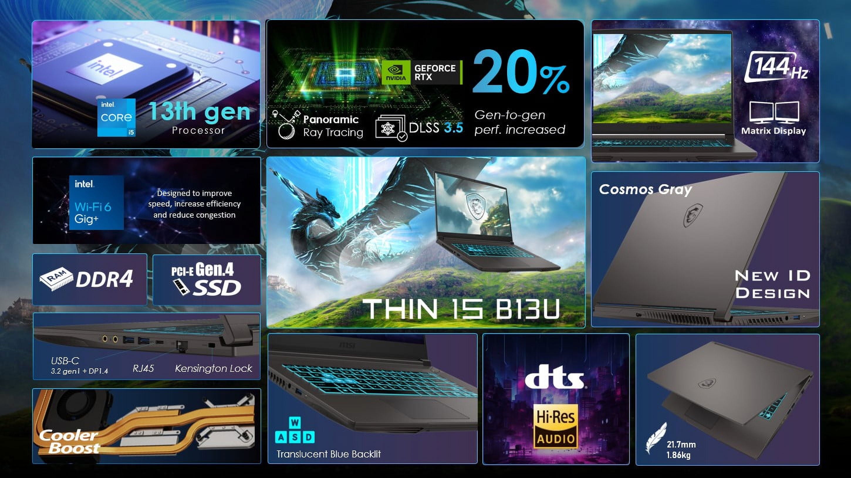 Thin 15 15.6" Gaming Laptop, 144Hz, Intel Core I5-13420H, NVIDIA Geforce RTX 3050 4GB, 16GB DDR4 Memory, 512GB Nvme SSD, Windows 11 - B13UC-1000US