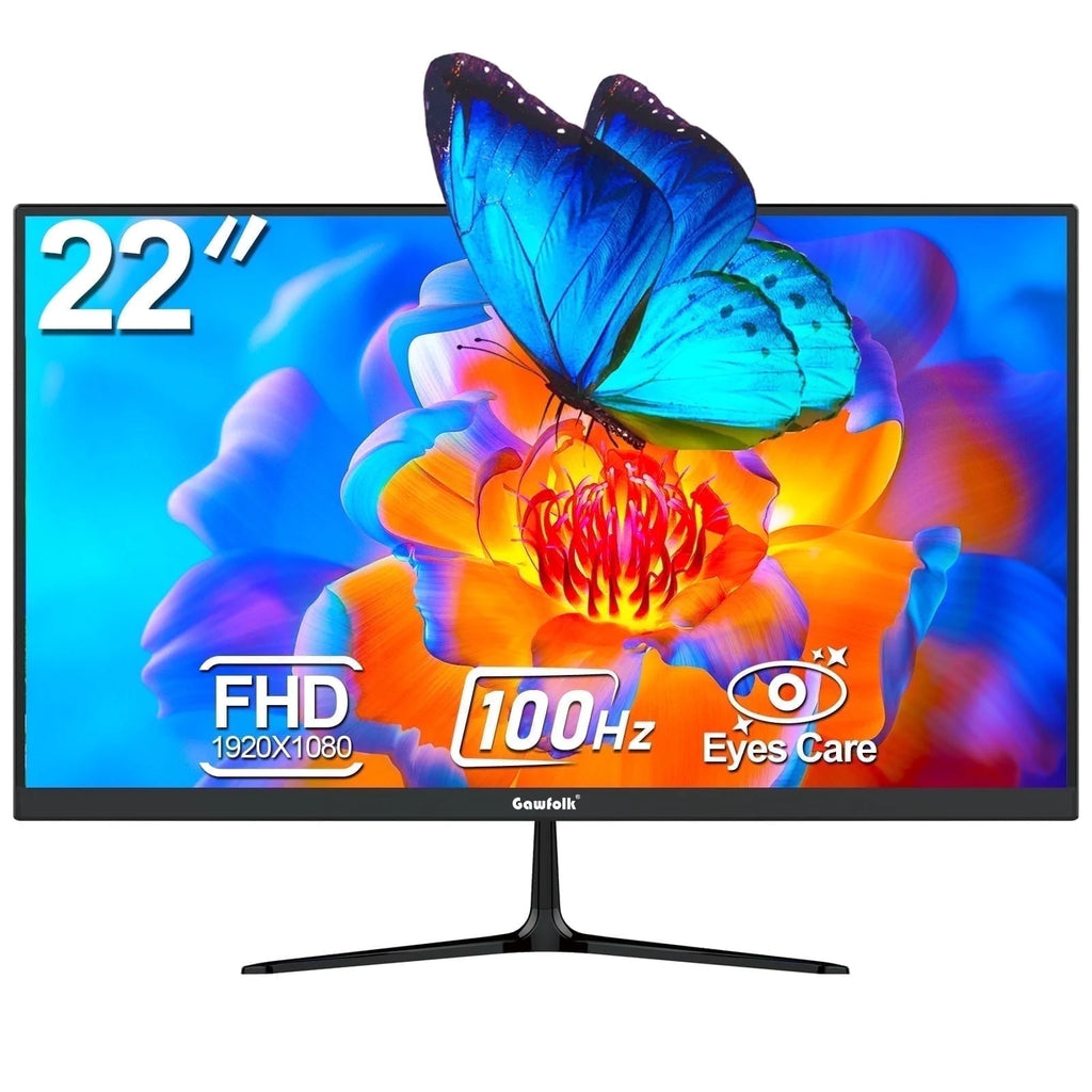 22" Inch Computer Monitor FHD 1080P 100Hz Ultra-Thin Bezel-Less VA Display, HDMI VGA PC Monitor Home Office Movies