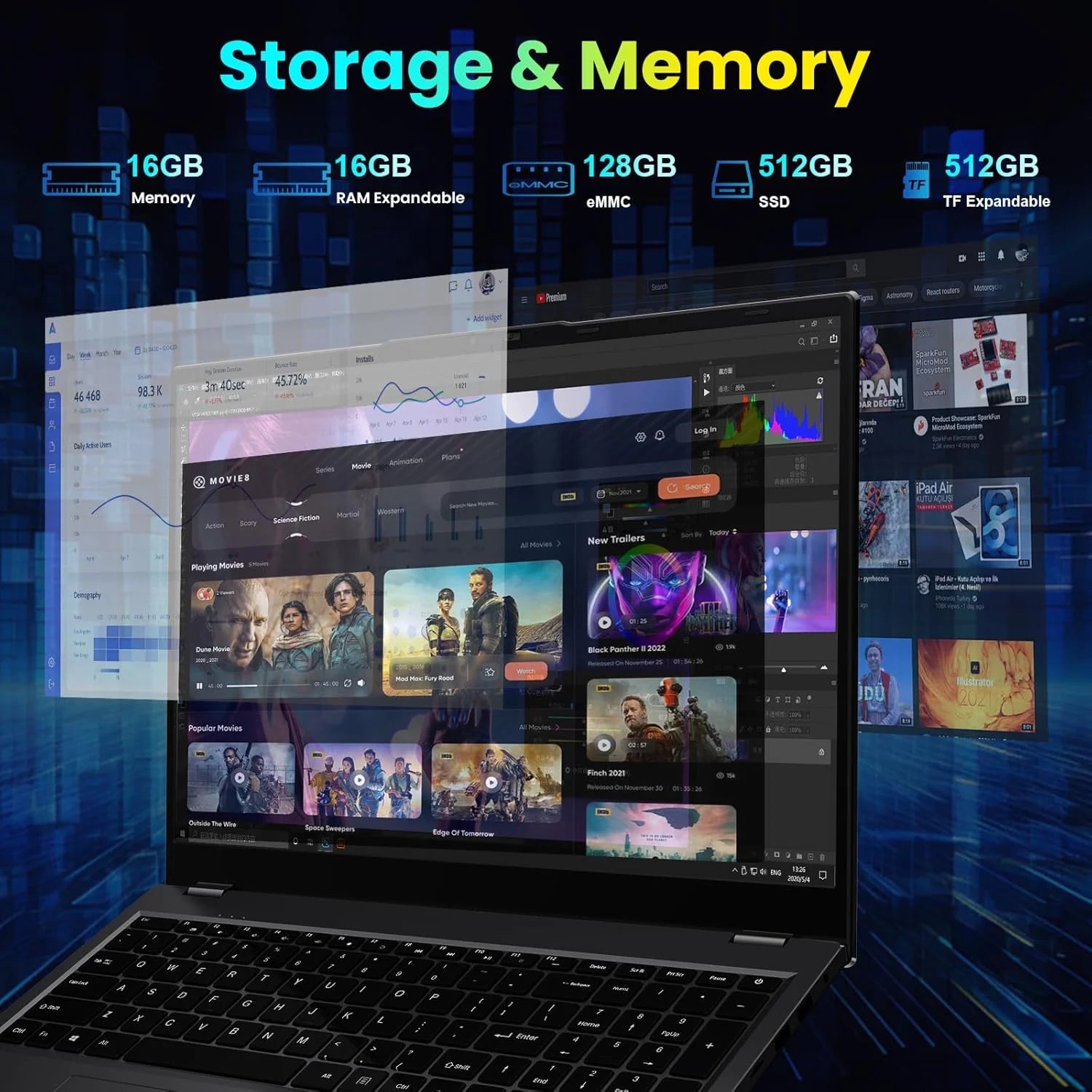 17.6" Windows 11 Laptop, 16GB DDR4 640GB Storage Laptop Computer, 4-Core Intel N95 Processor(Up to 3.4Ghz), 100% Srgb, Backlit Keyboard, 1Yr Office 365 Free, Black