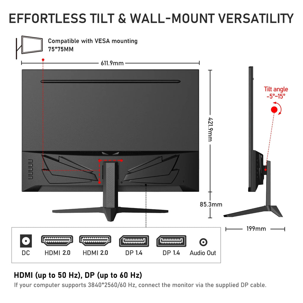 28 Inch Monitor 4K UHD IPS, Freesync, Built-In Speakers, HDMI/DP, VESA Tilt - Pc/Laptop Office
