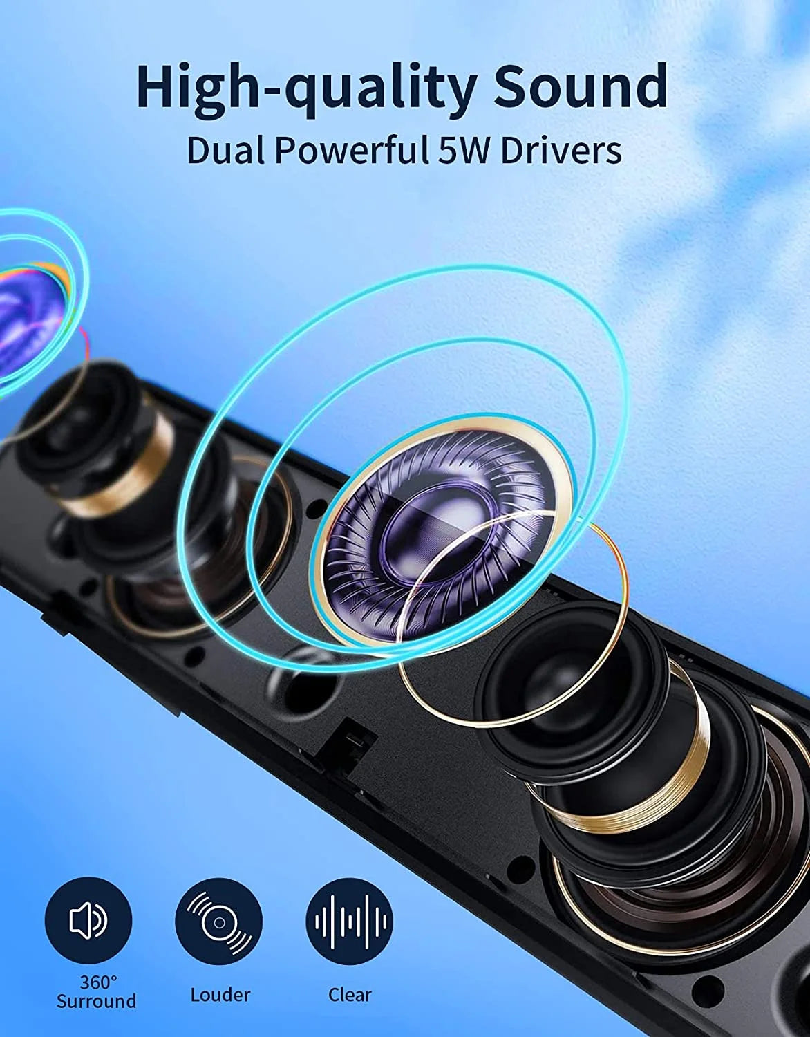 Computer Speakers,Wired Usb-Powered PC Speakers with 10W Stereo Sound,Gaming Sound-Bar Speakers for PC Desktop Computer Laptop Monitor (Black)